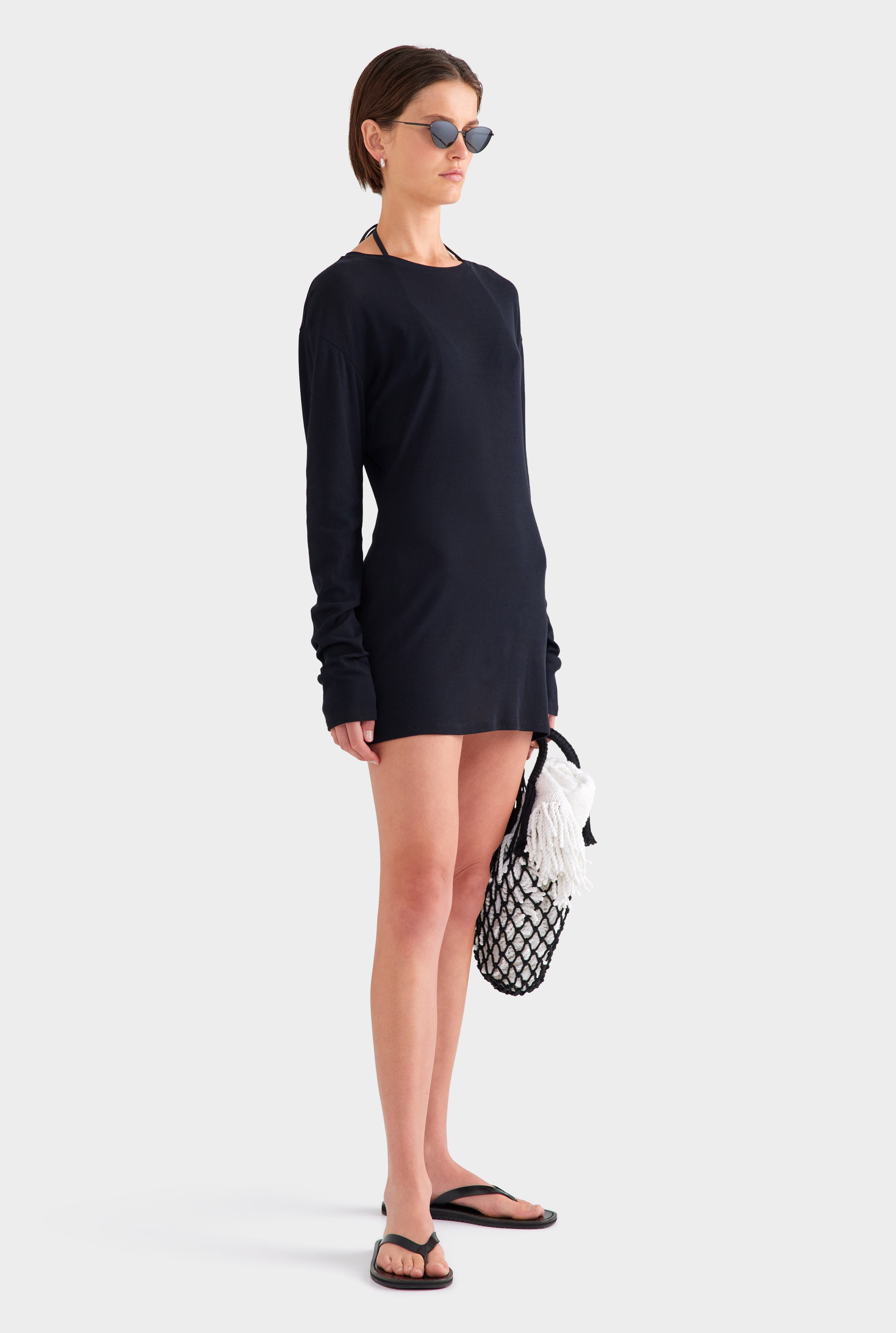 Lightweight Cotton Mini Dress - Black