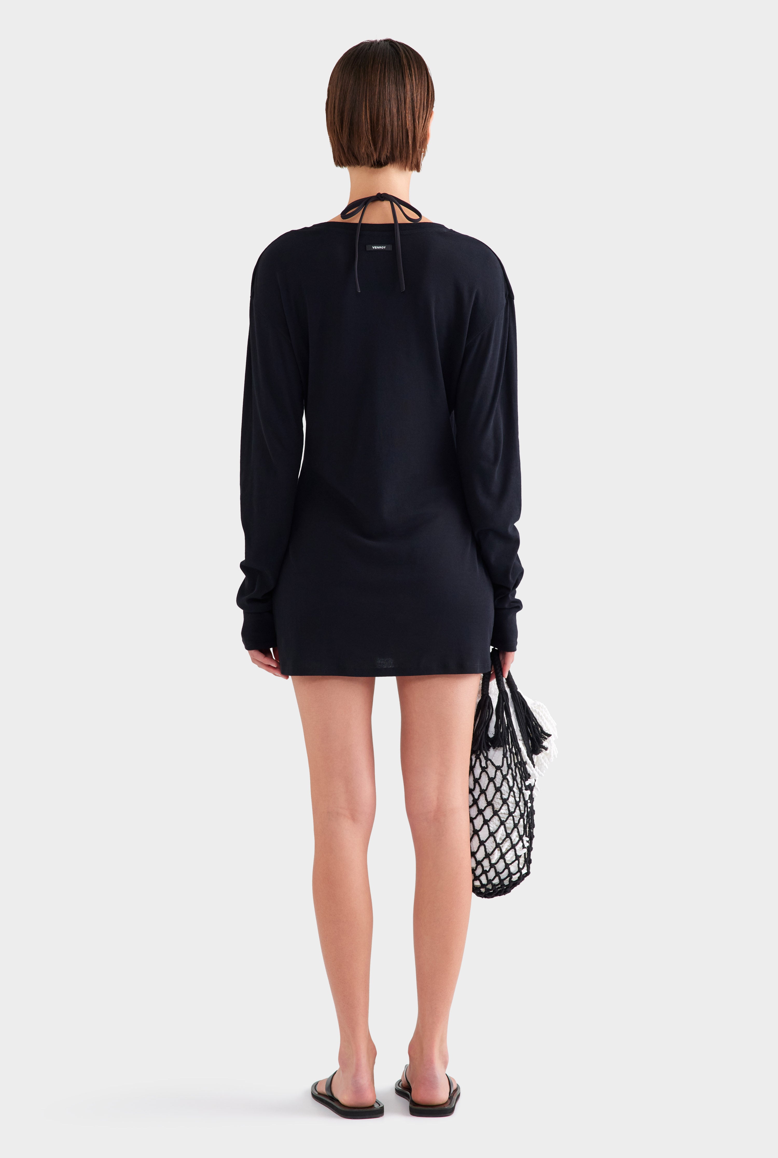 Lightweight Cotton Mini Dress - Black