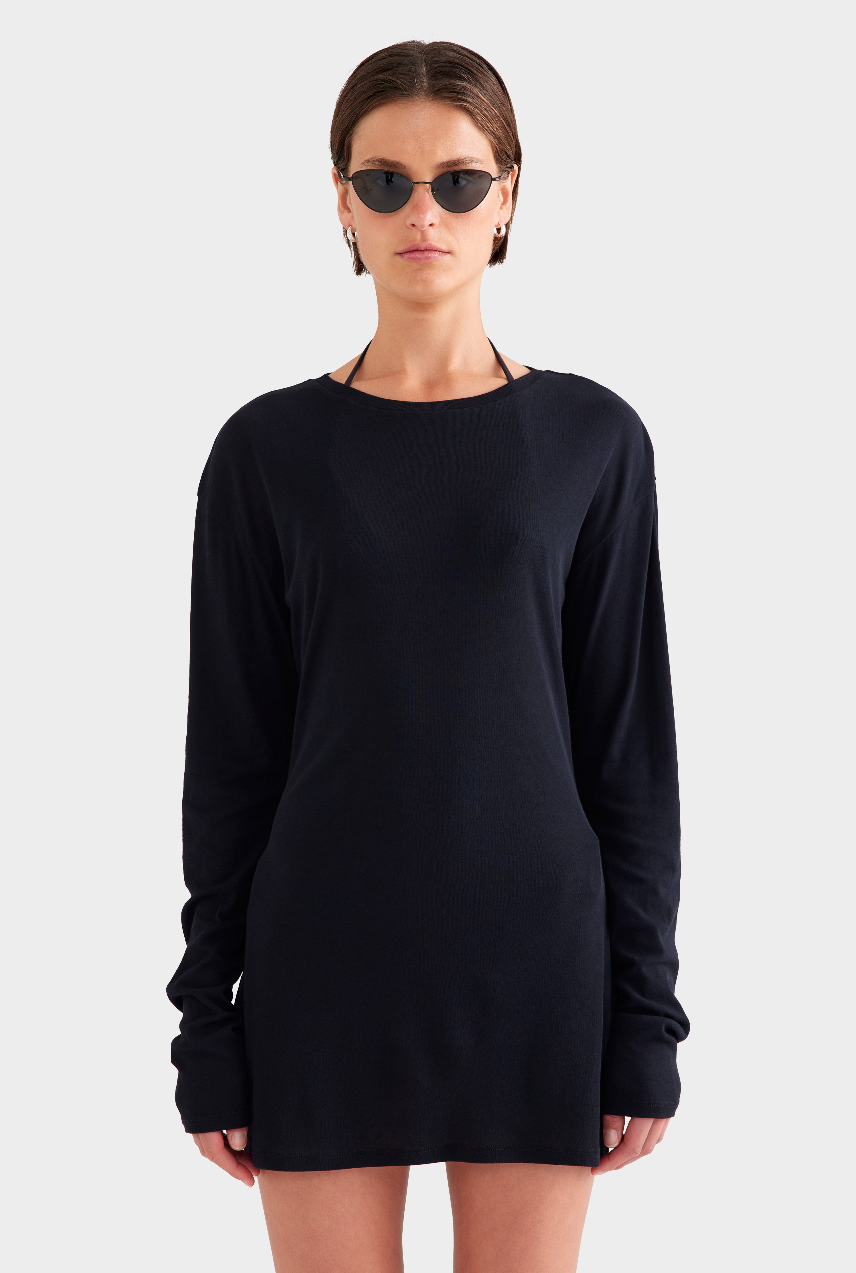 Lightweight Cotton Mini Dress - Black