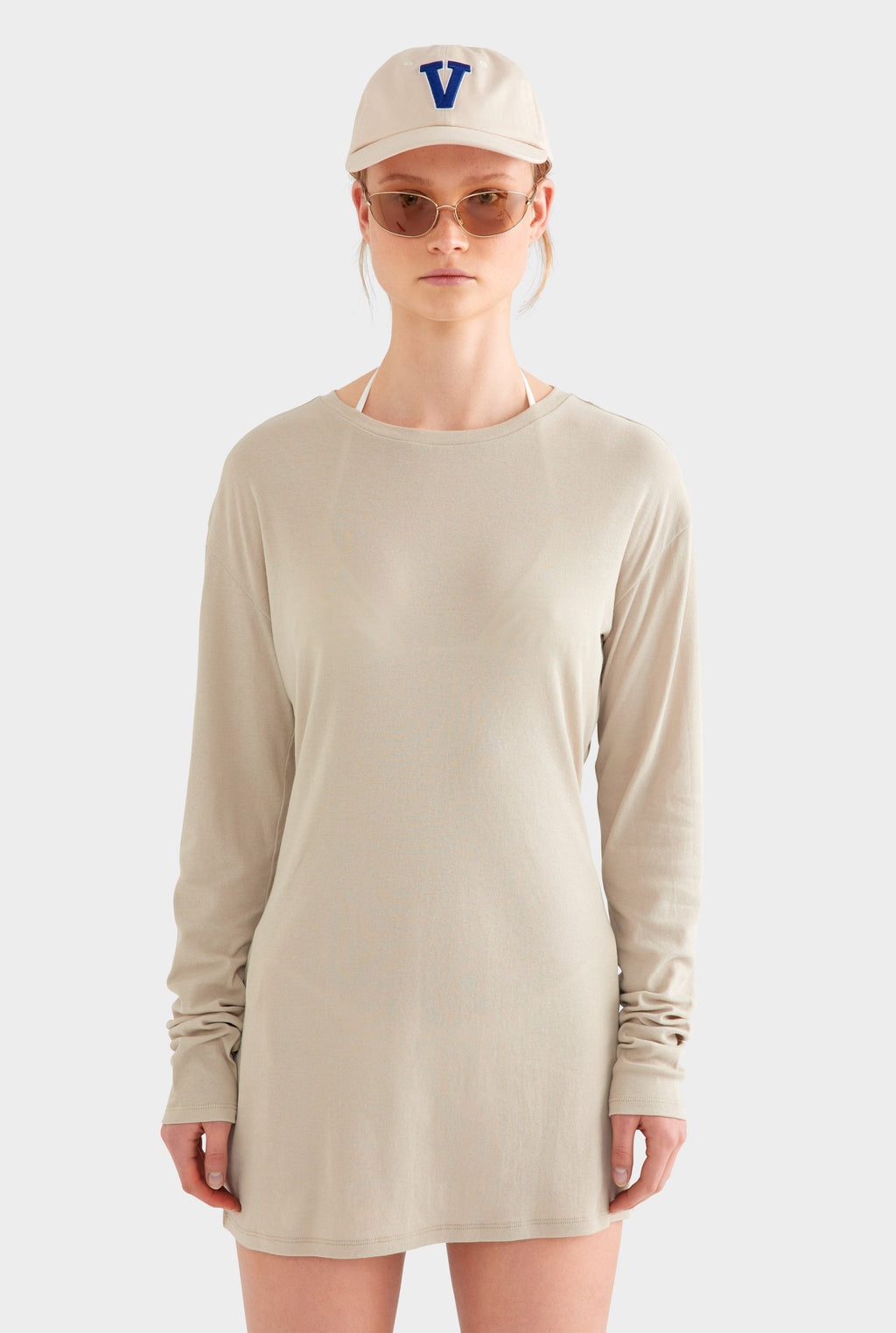 Lightweight Cotton Mini Dress - Stone