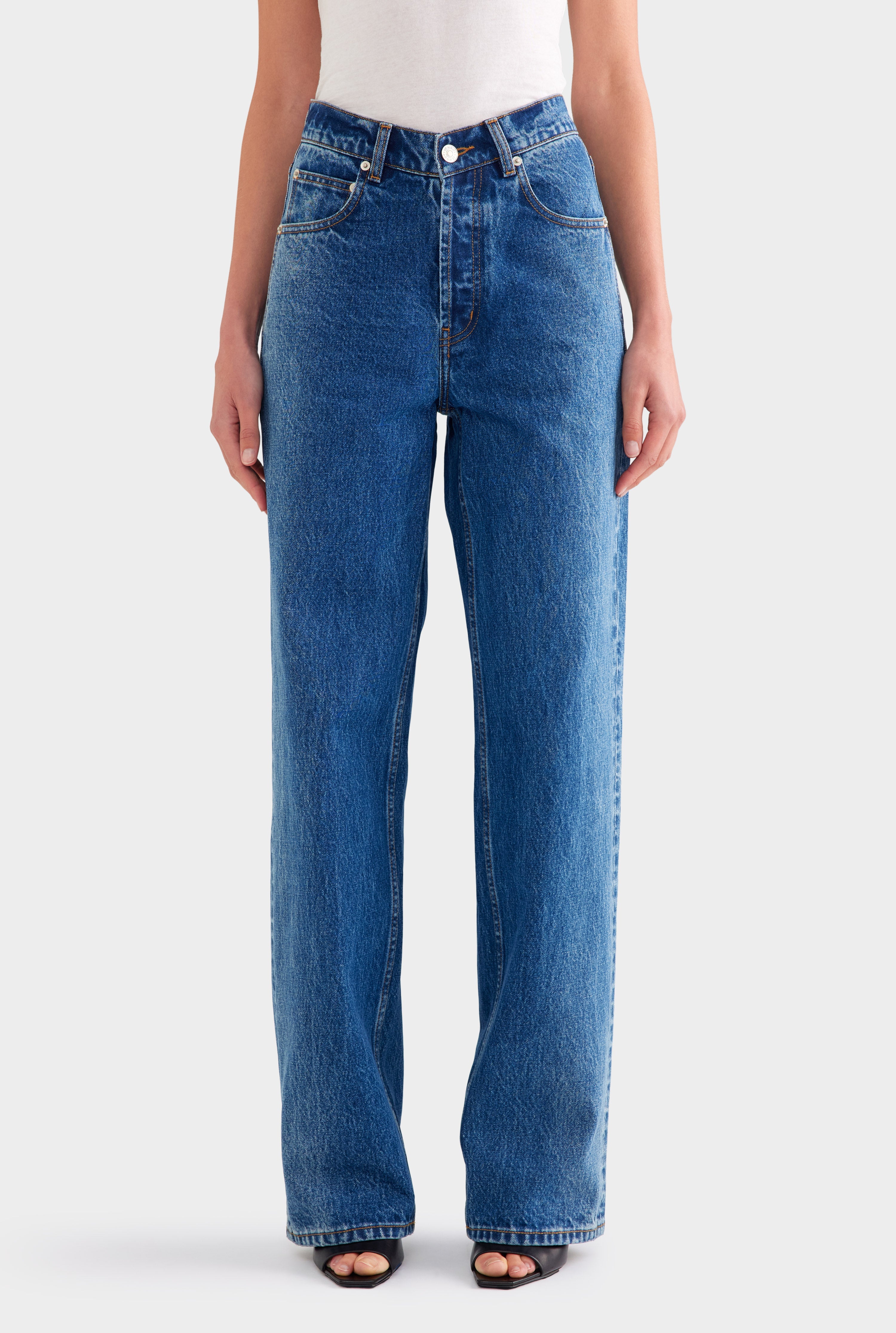 V Front Denim Jean - Mid Indigo
