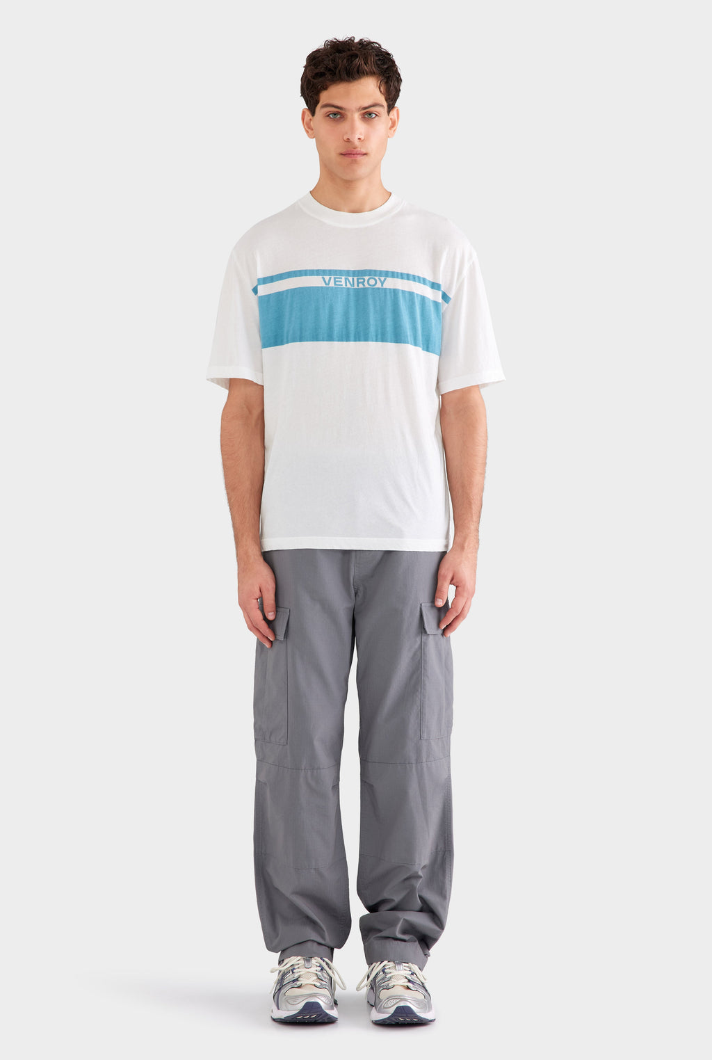 Lightweight Standard Cotton T Shirt - Off White/Ocean Blue