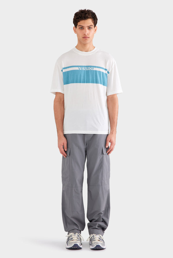 Lightweight Standard Cotton T Shirt - Off White/Ocean Blue