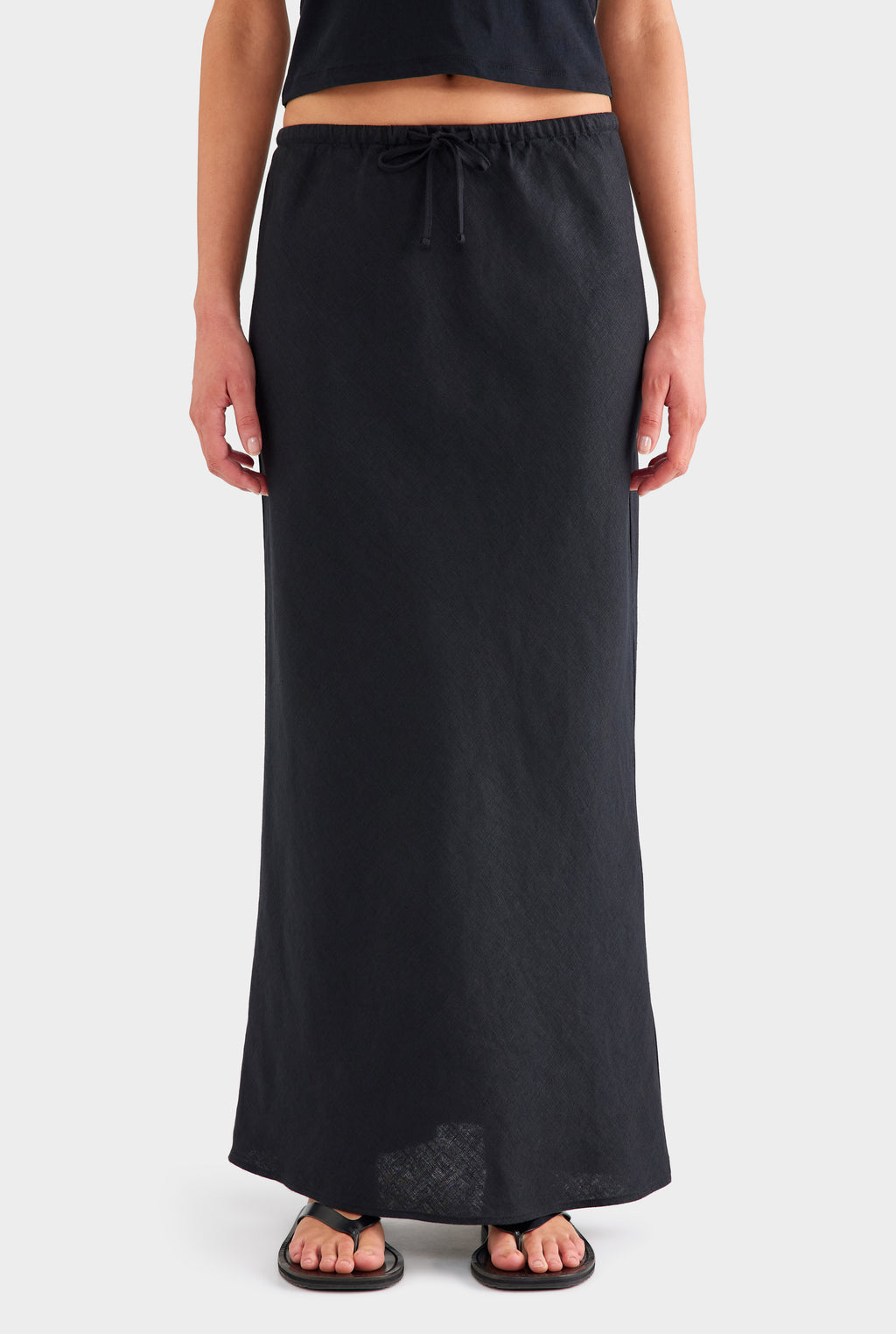Drawstring Bias Skirt - Black
