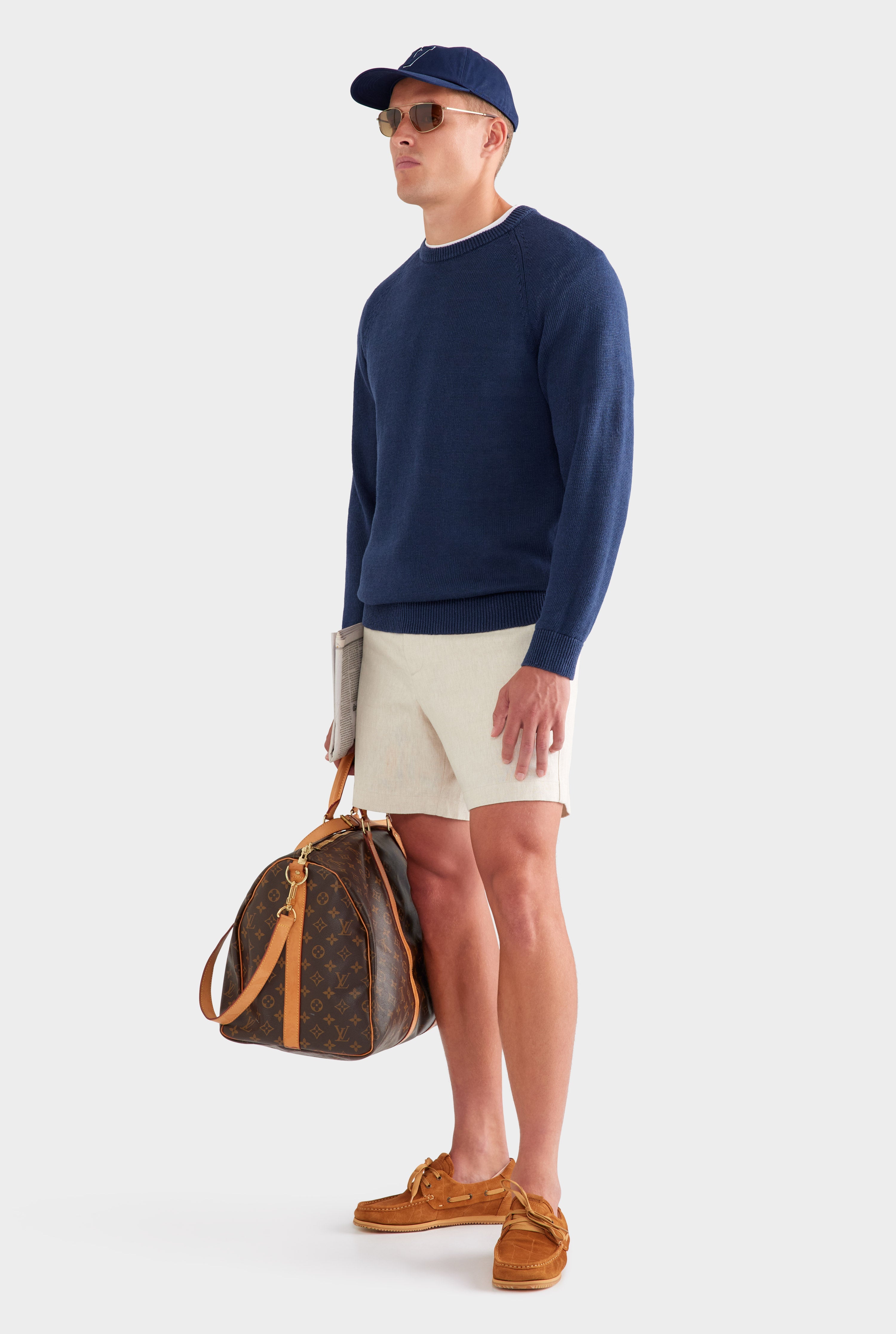 Linen Raglan Sweater - Navy