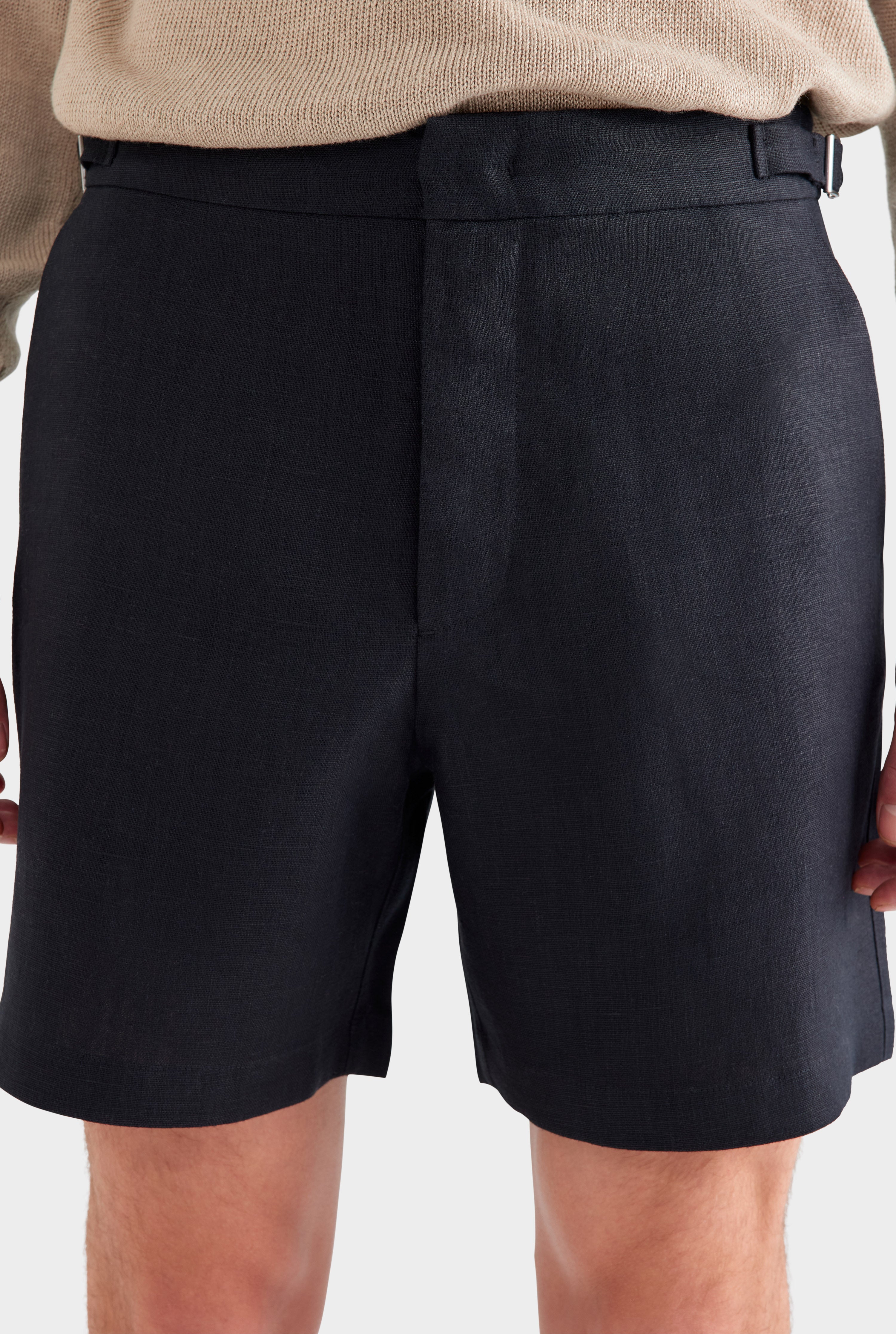 Tailored Linen Side Tab Short - Black