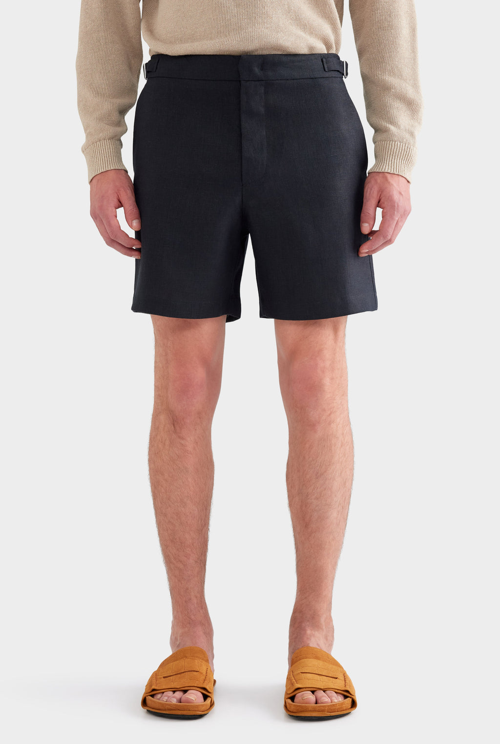 Tailored Linen Side Tab Short - Black