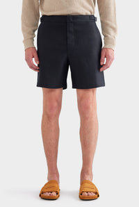 Tailored Linen Side Tab Short - Black