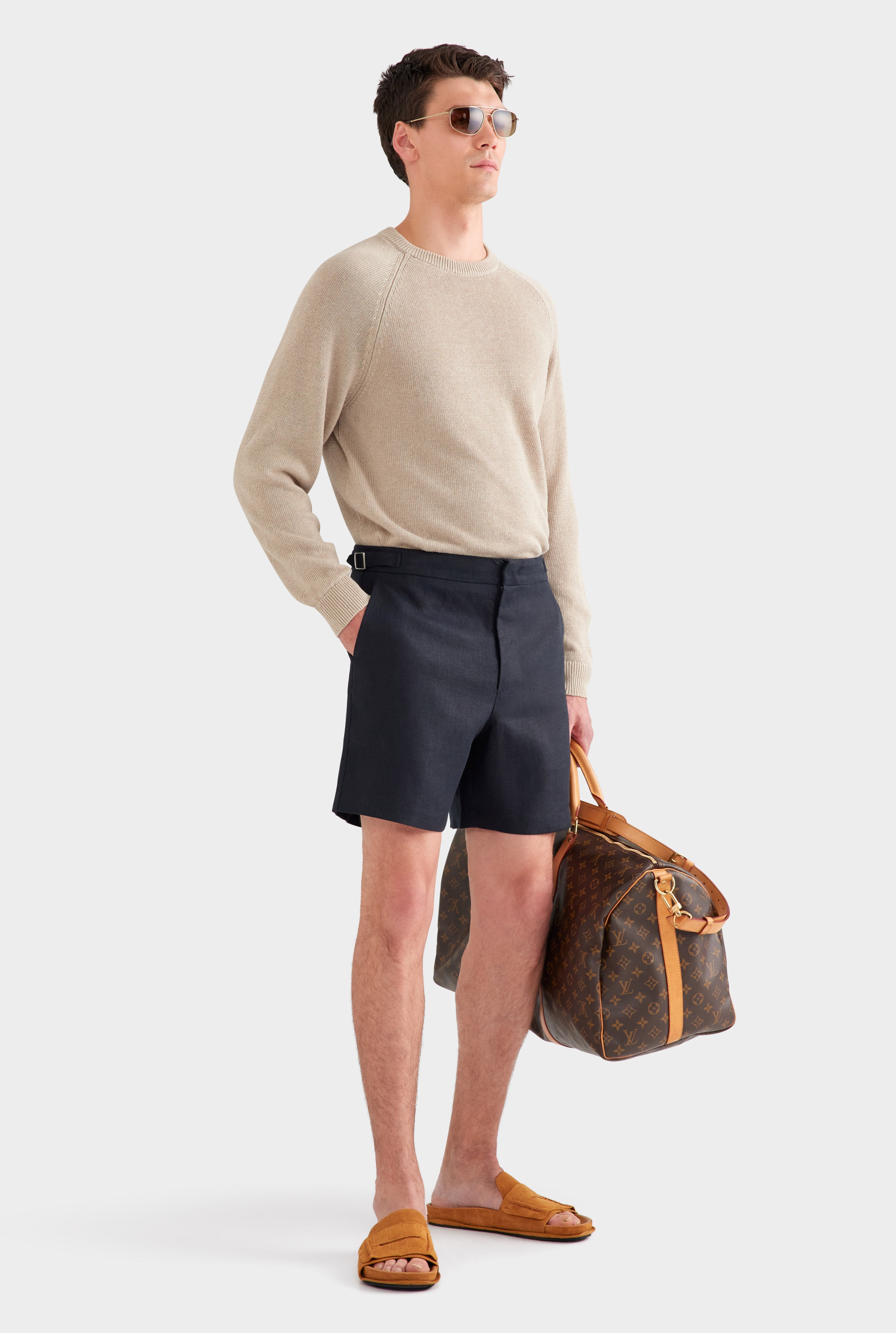 Tailored Linen Side Tab Short - Black
