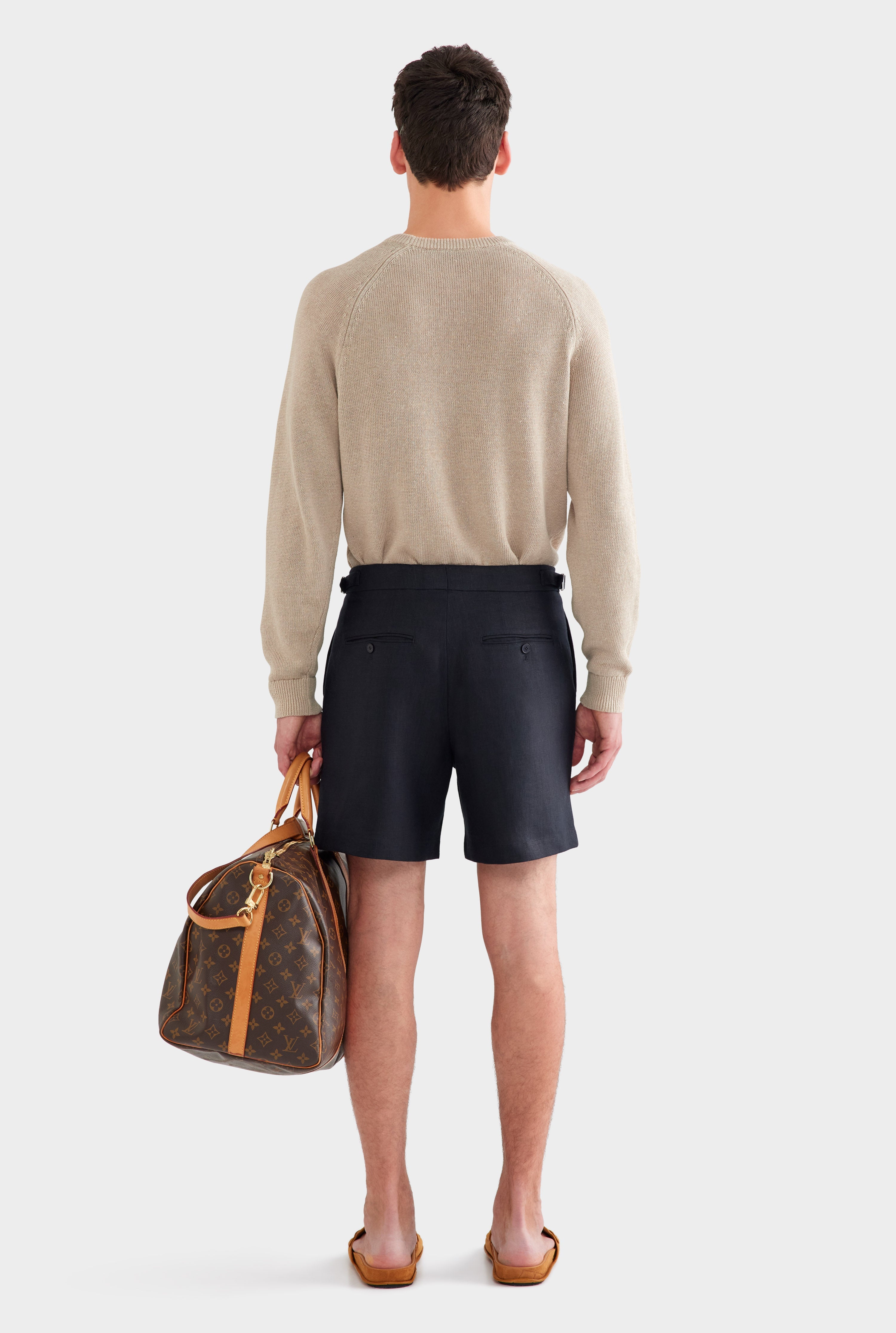 Tailored Linen Side Tab Short - Black