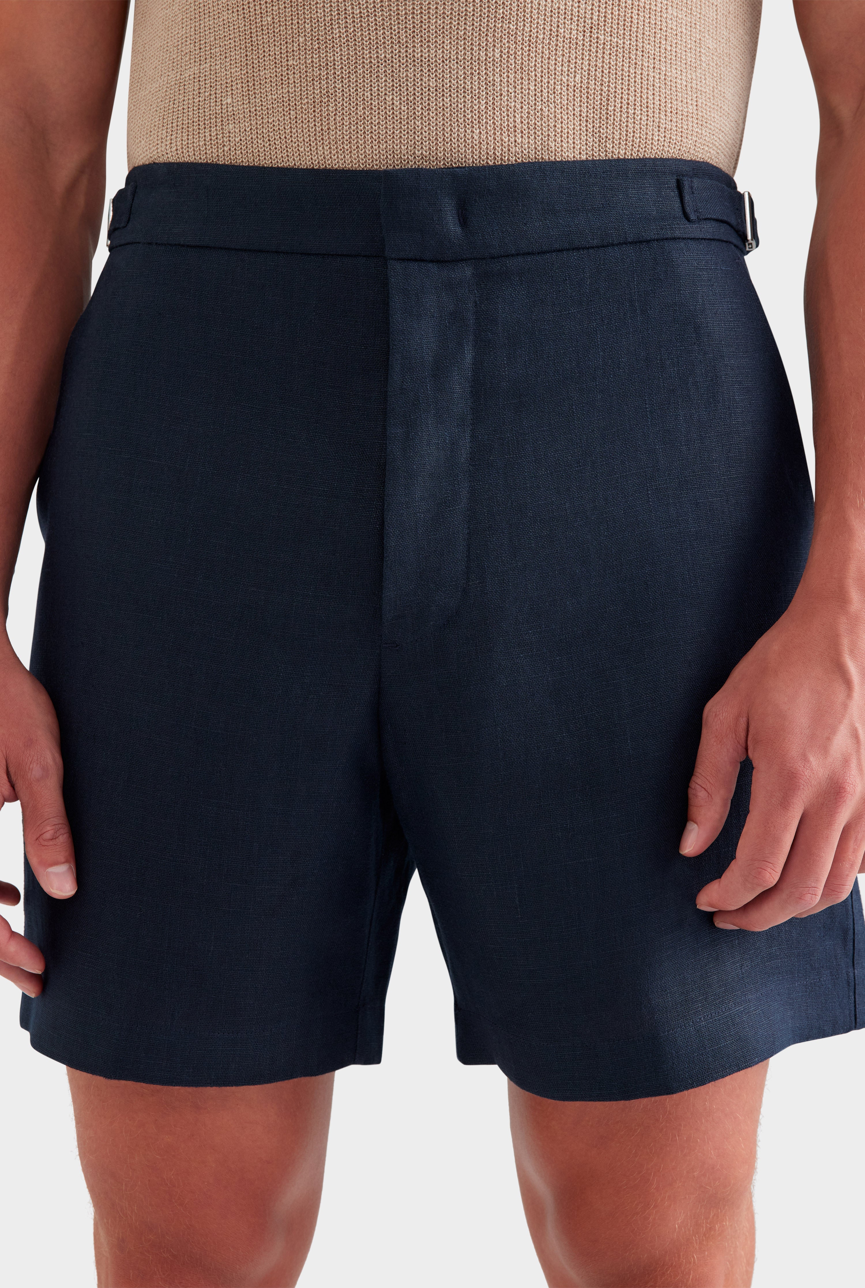 Tailored Linen Side Tab Short - Navy