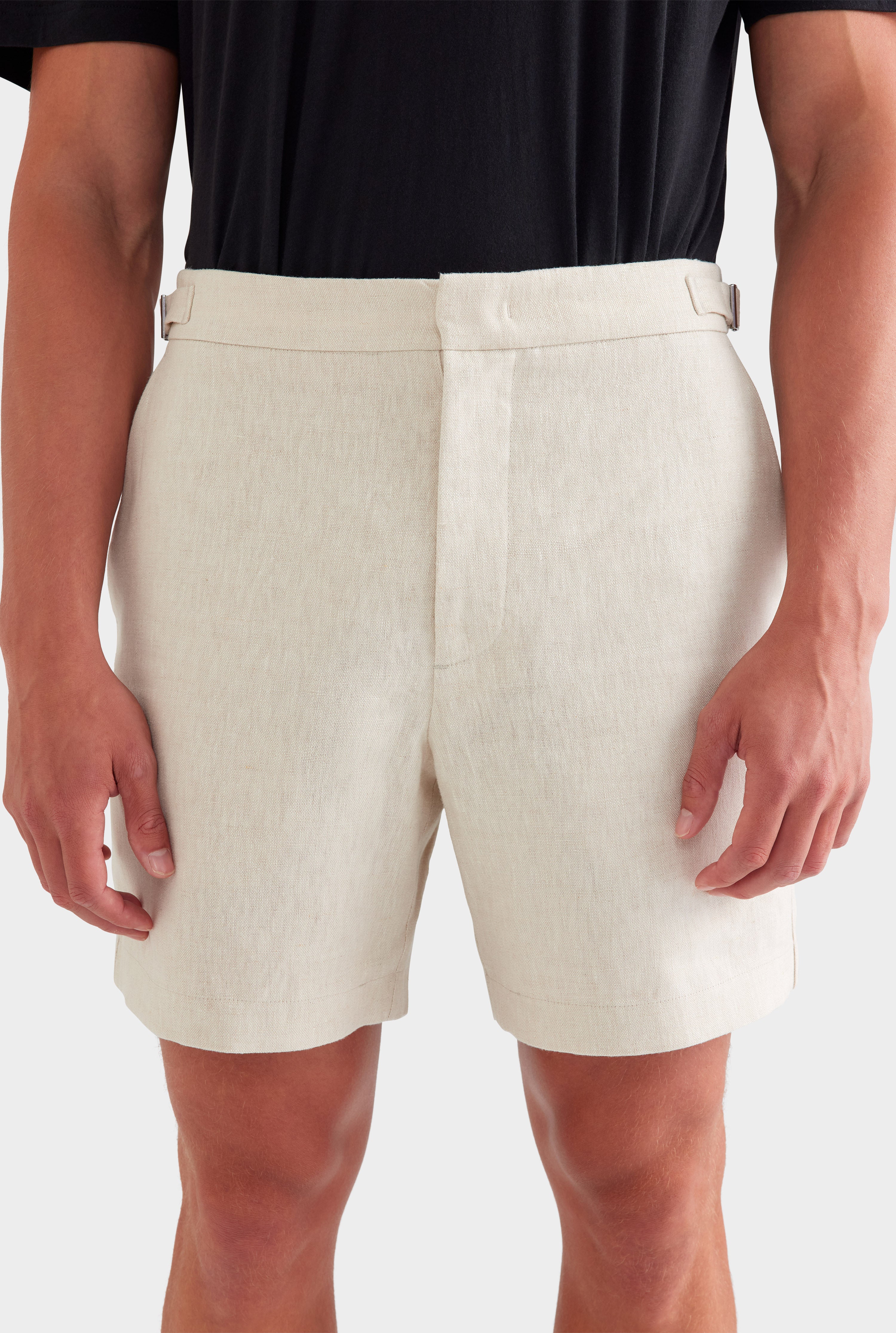 Tailored Linen Side Tab Short - Sand