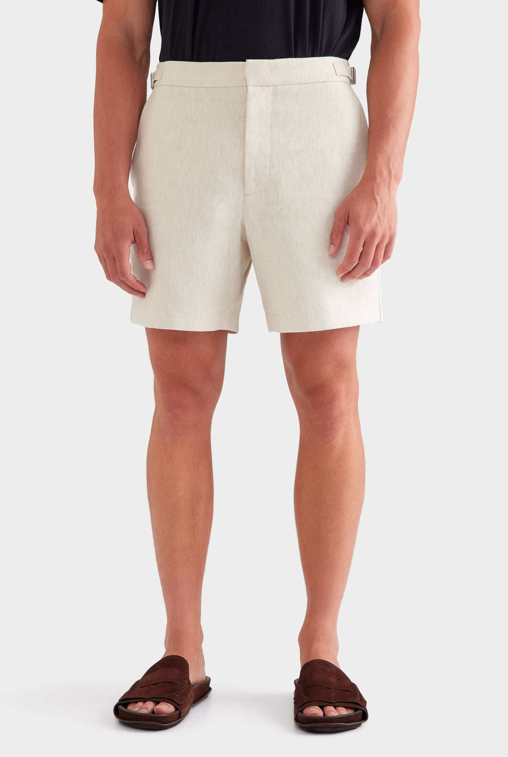 Tailored Linen Side Tab Short - Sand