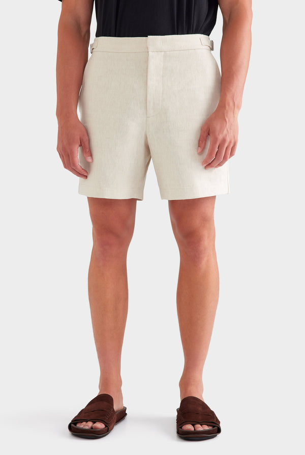 Tailored Linen Side Tab Short - Sand
