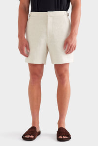 Tailored Linen Side Tab Short - Sand