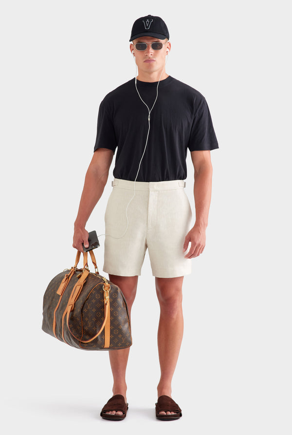 Tailored Linen Side Tab Short - Sand