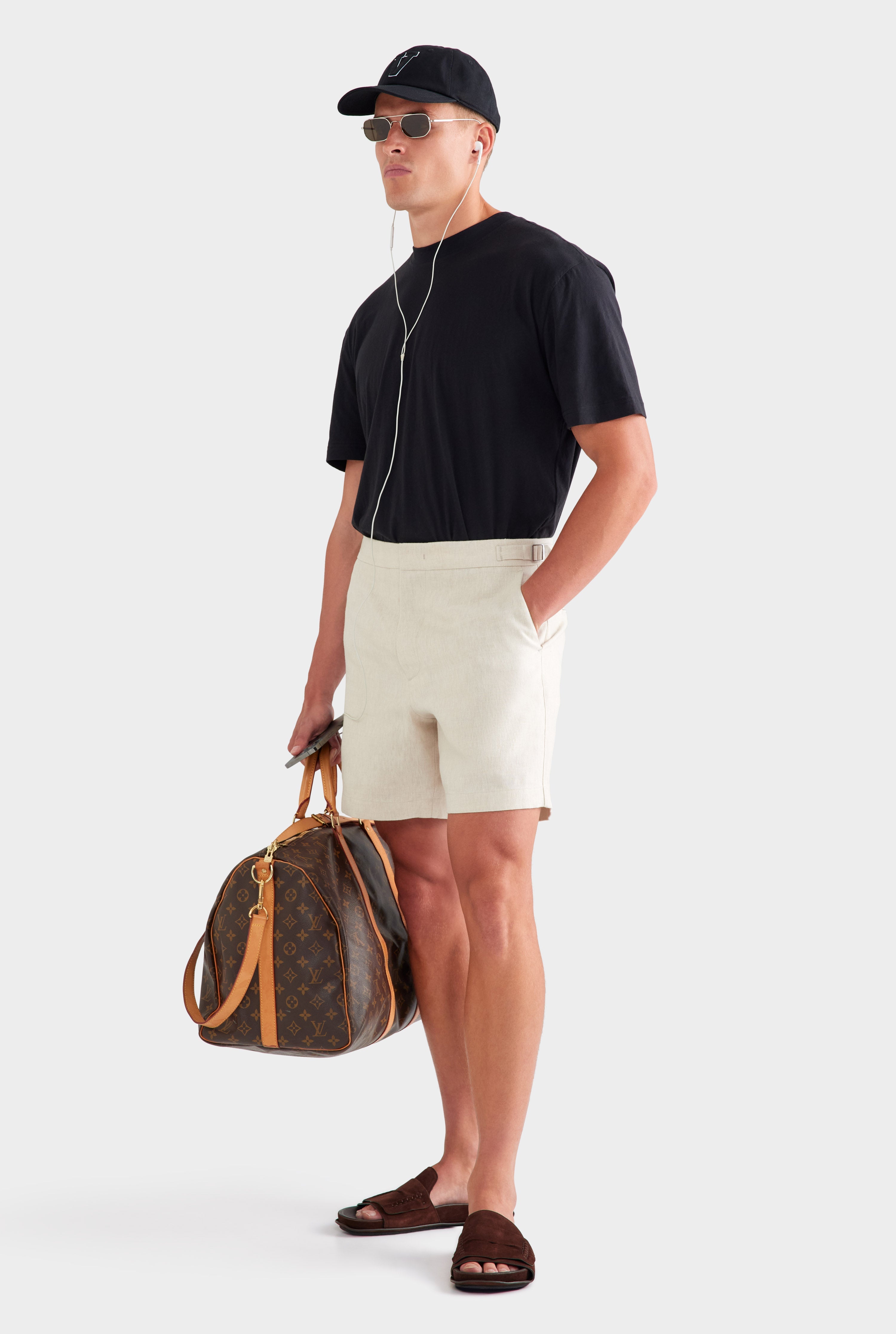 Tailored Linen Side Tab Short - Sand