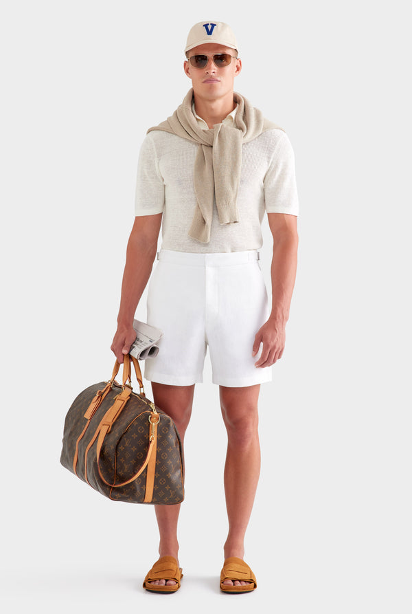 Tailored Linen Side Tab Short - White
