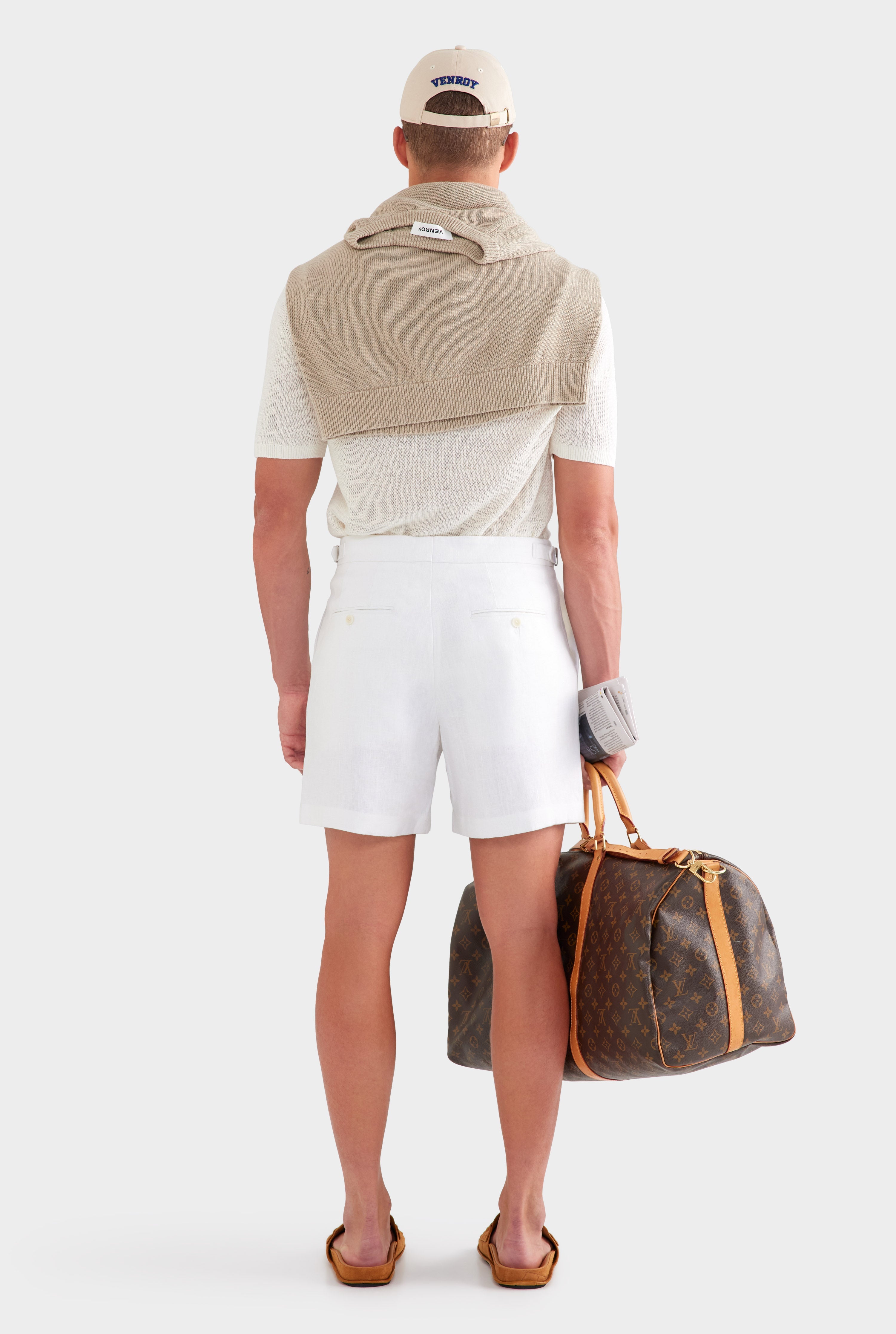 Tailored Linen Side Tab Short - White