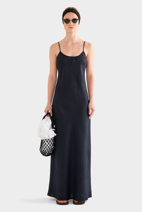 Linen Slip Dress - Black