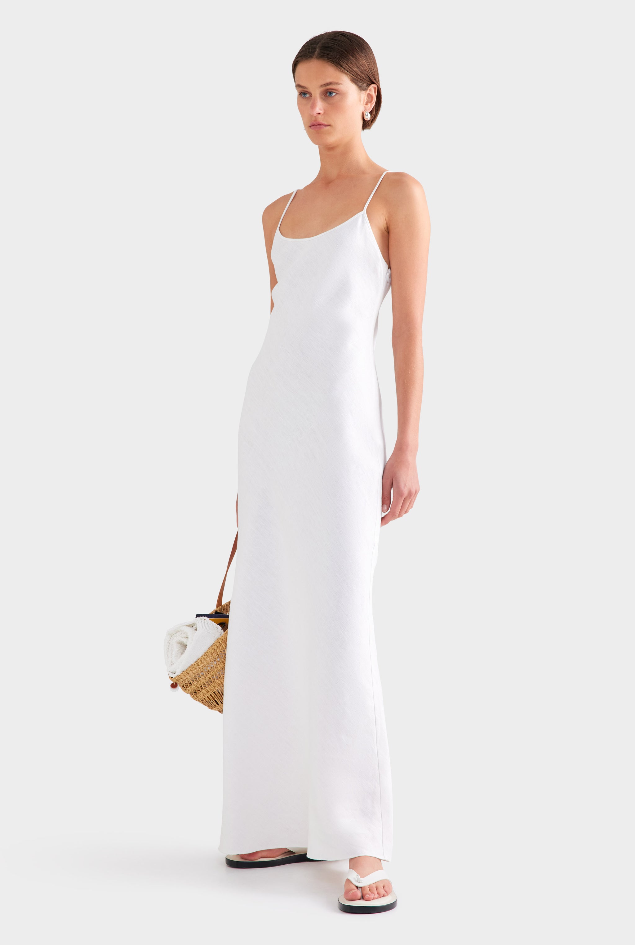 Linen Slip Dress - White