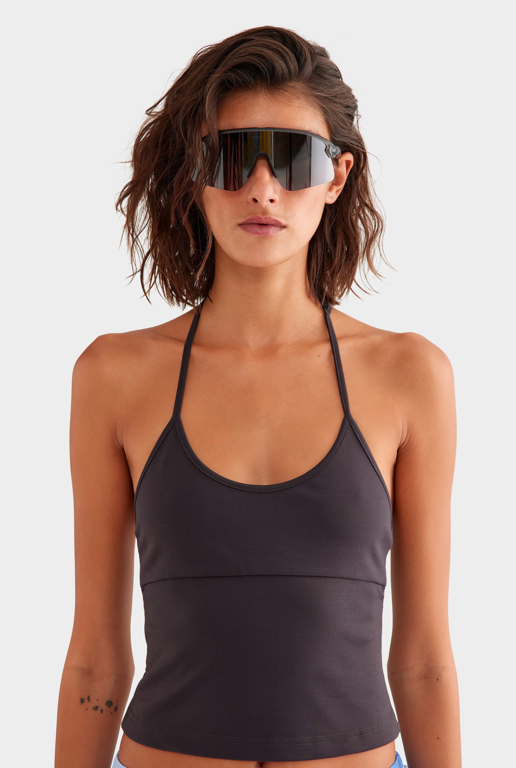 Low Cut Stretch Cotton Tank - Dark Chocolate