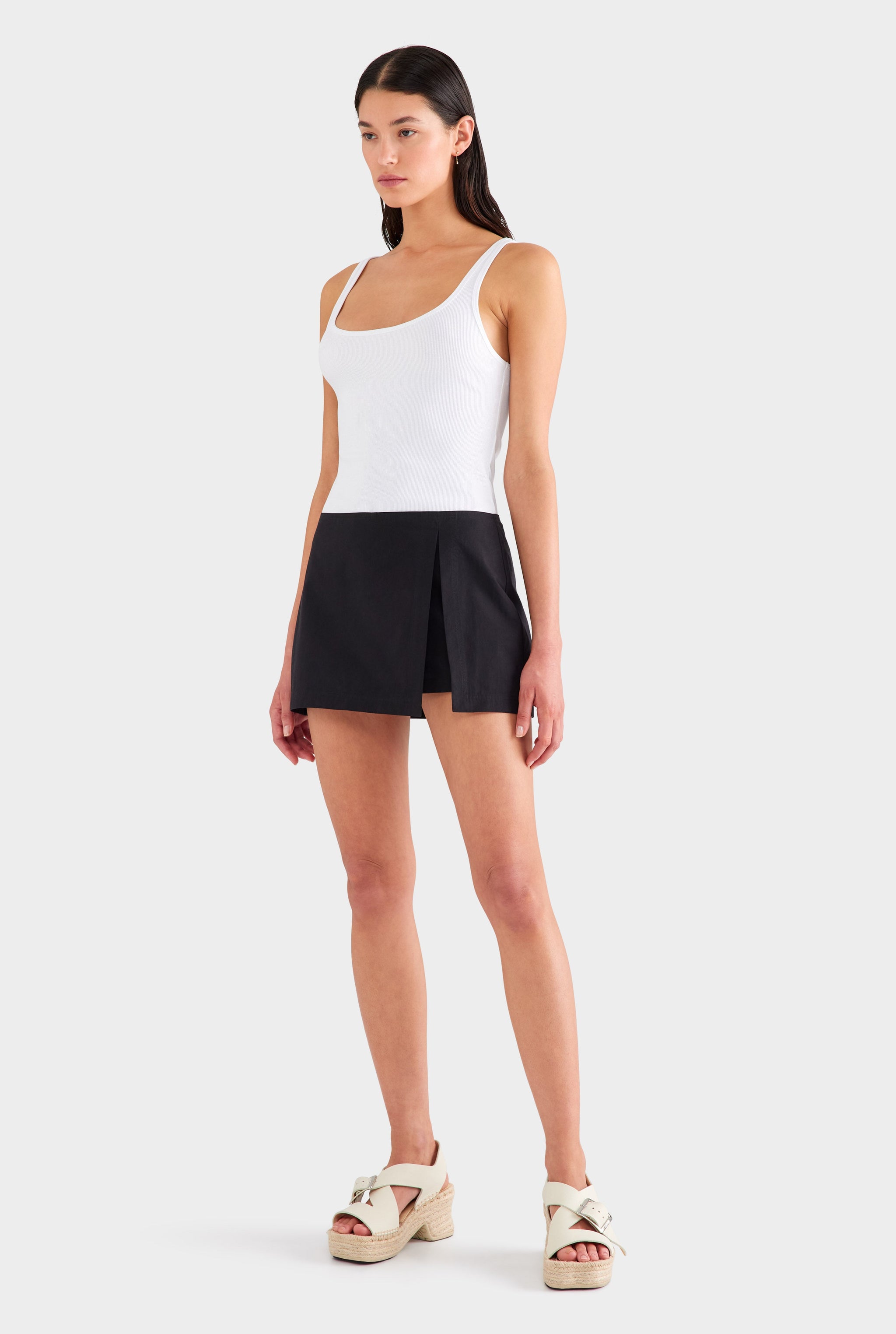 Low Rise Cotton Skort - Black