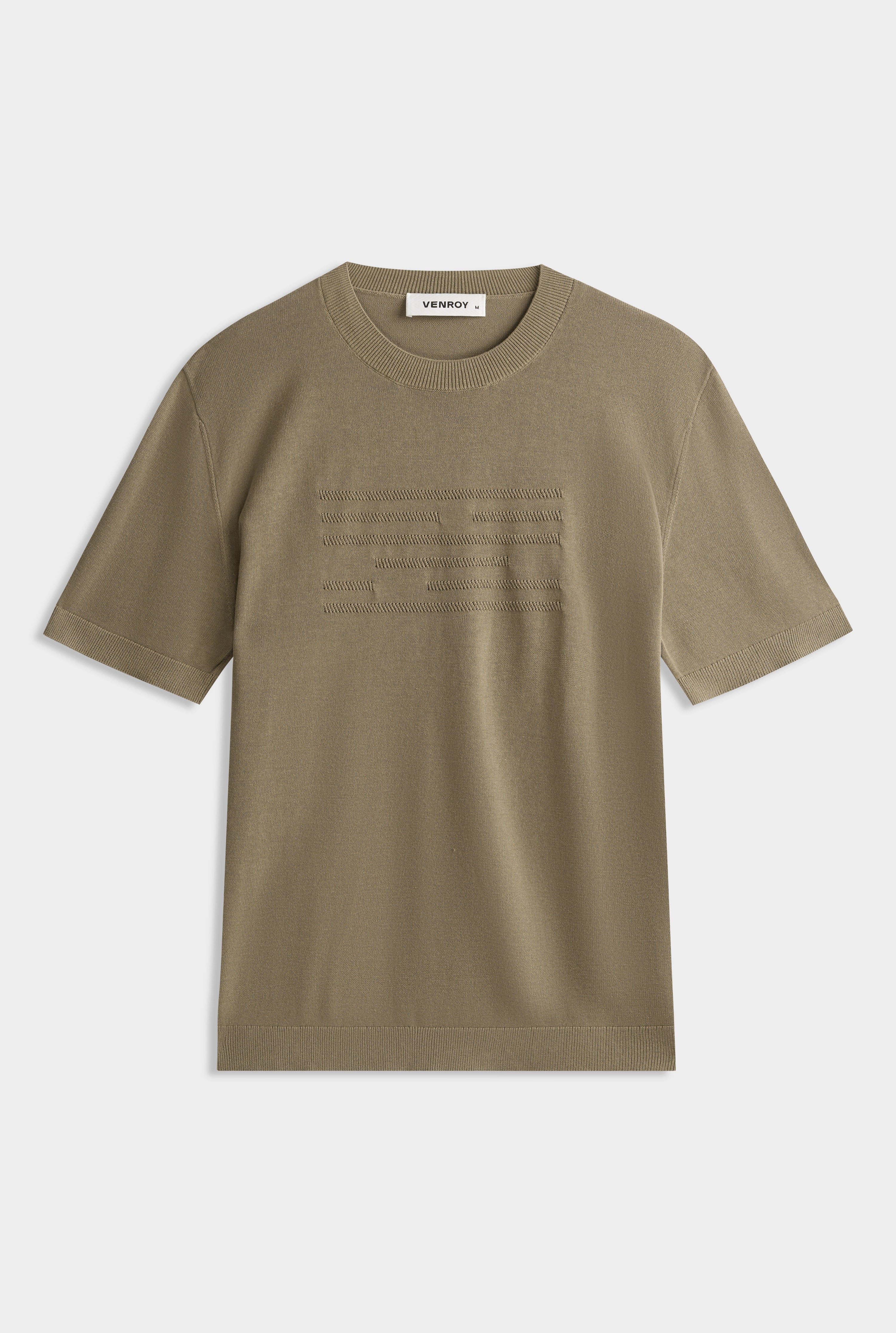 Contrast Stripe Cotton Knit T-Shirt - Pebble