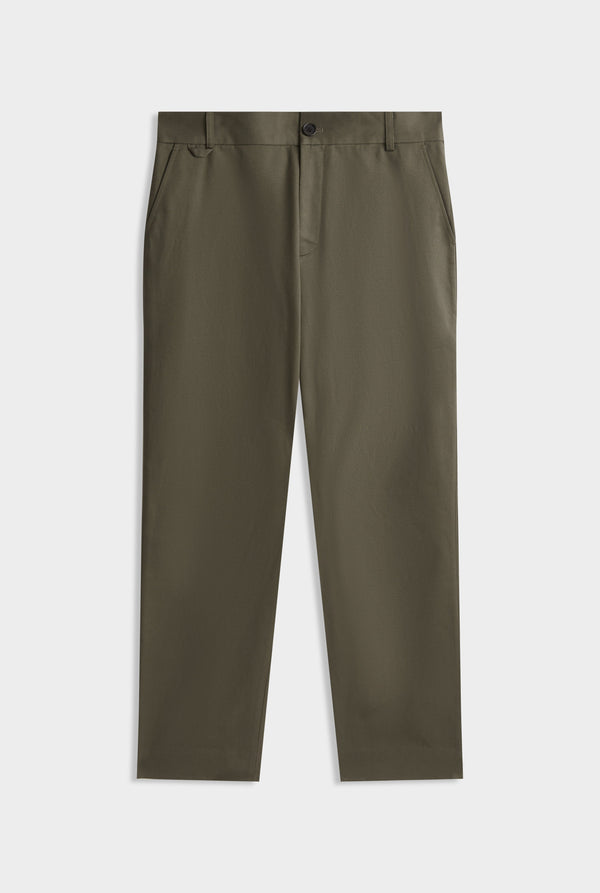 Cotton Twill Chino Trouser - Dark Olive