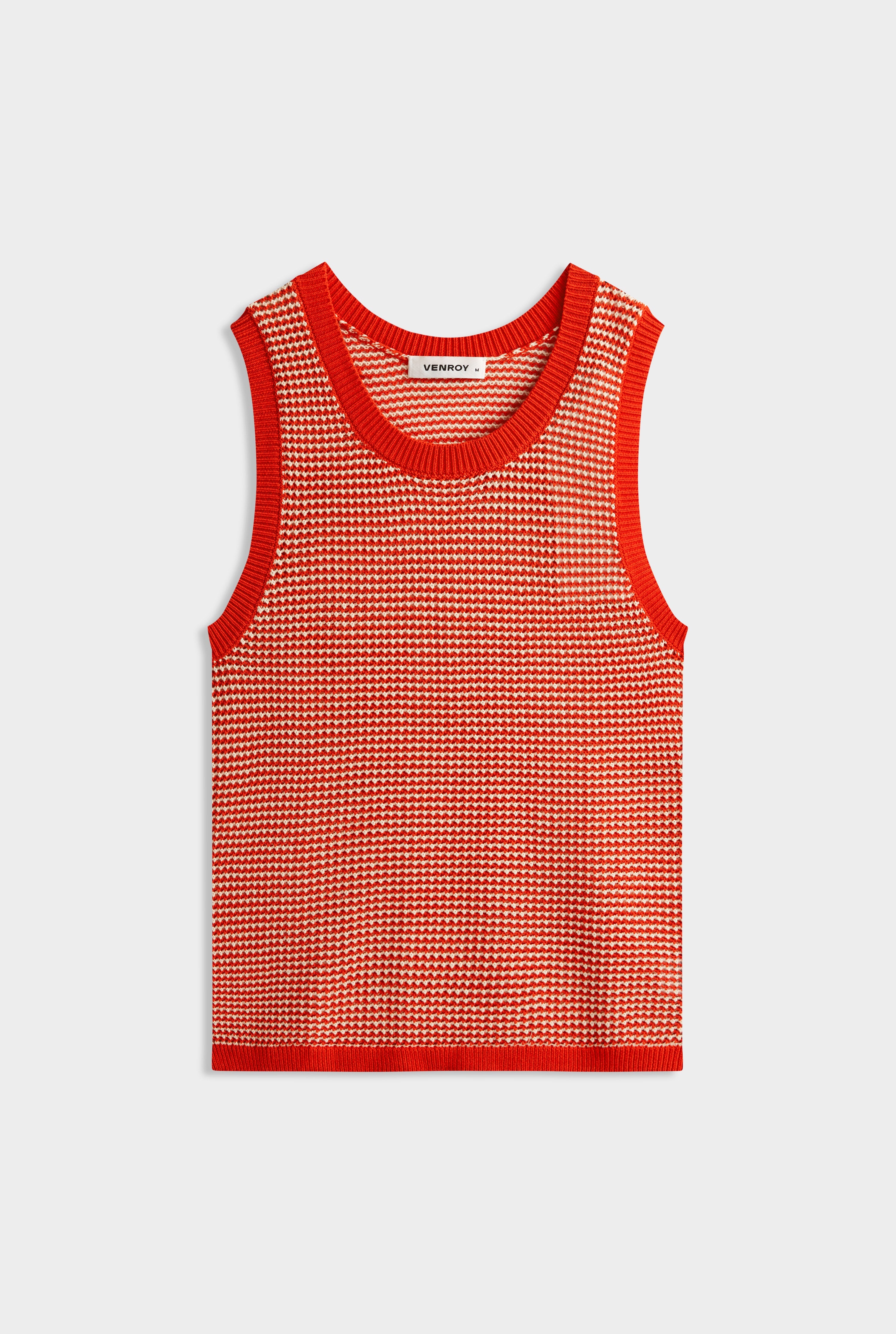 Cotton Crochet Tank - Bright Red/Off White