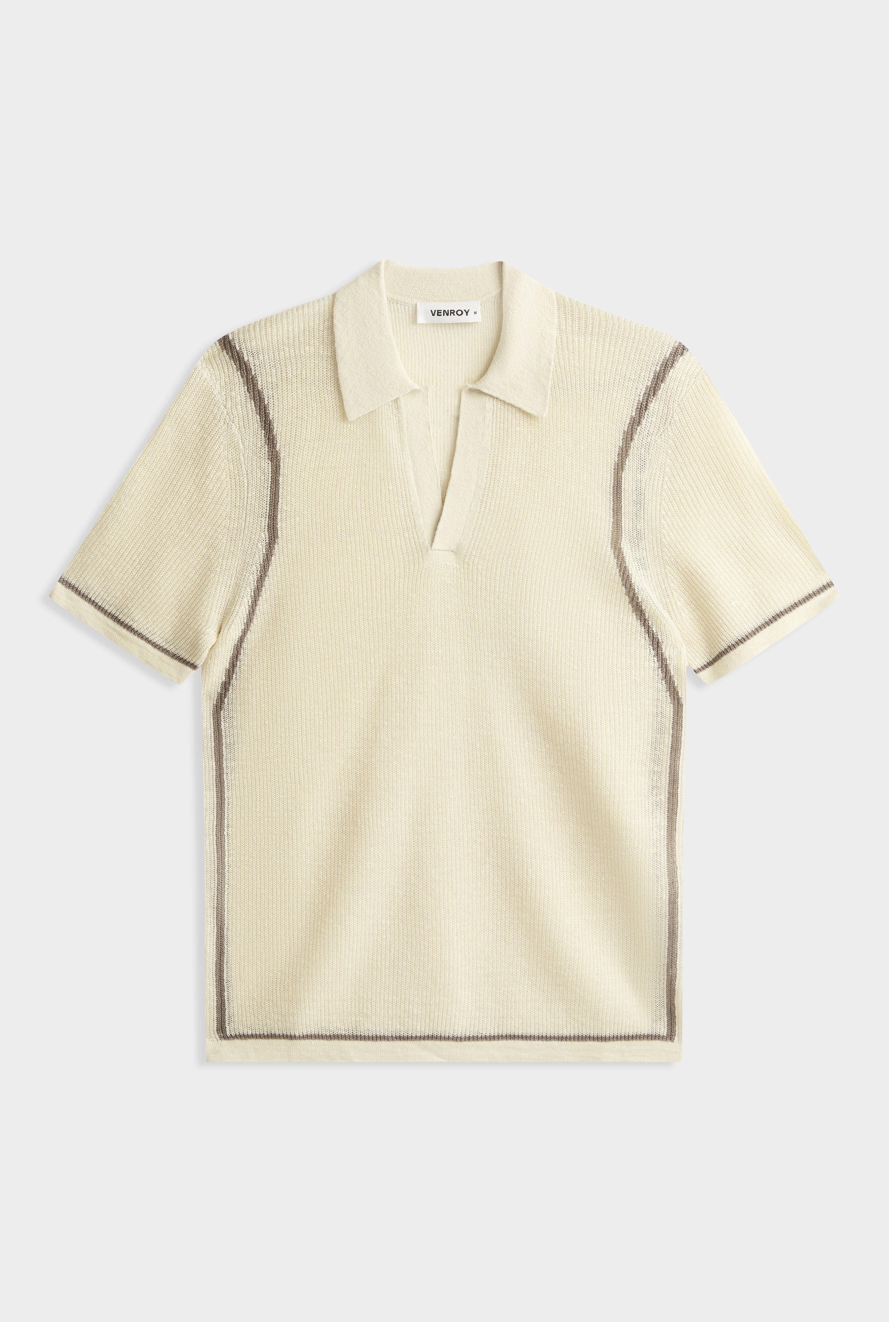 Rib Knit Open Neck Polo - Cream/Pebble