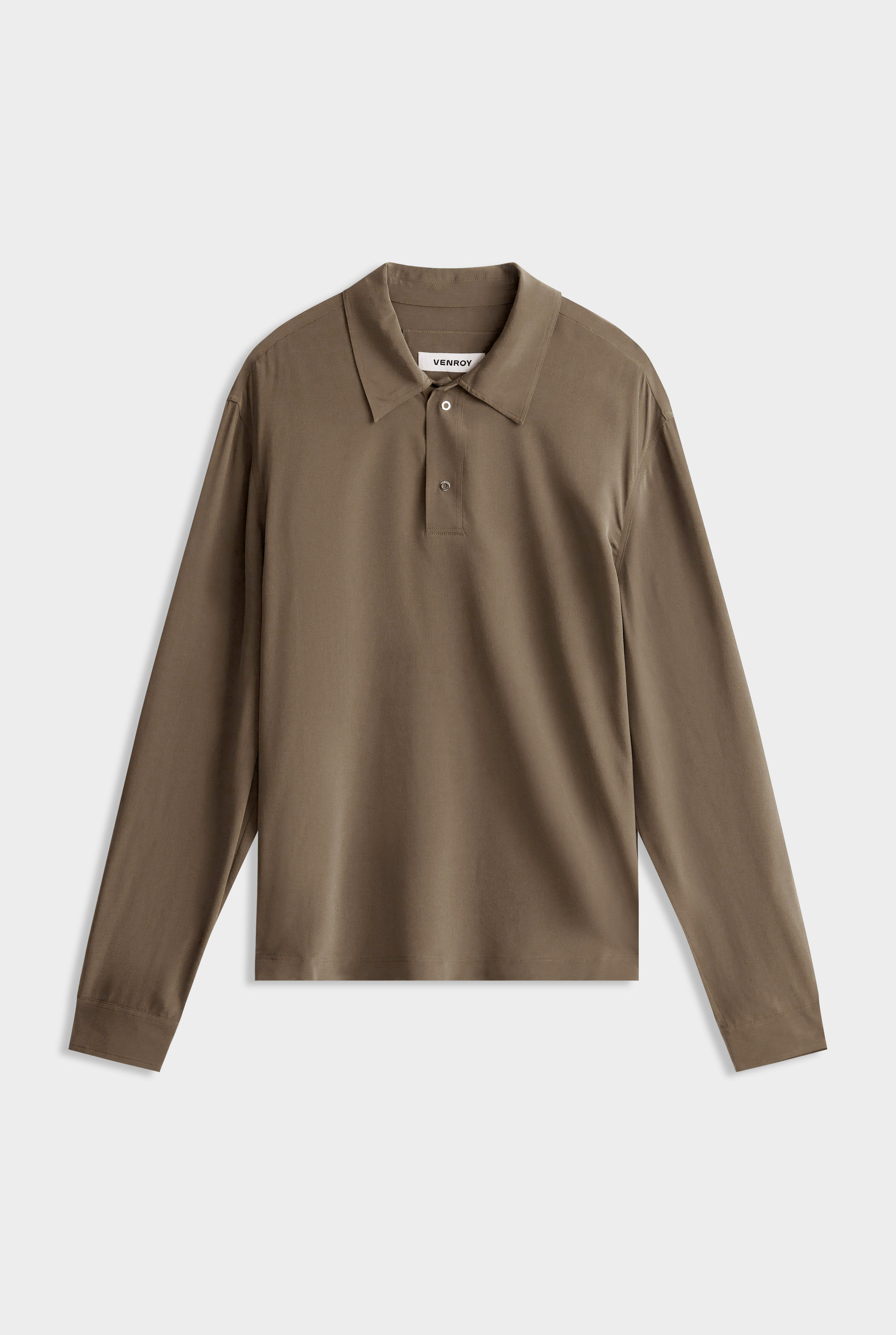 Long Sleeve Silk Boxy Pop Over - Olive