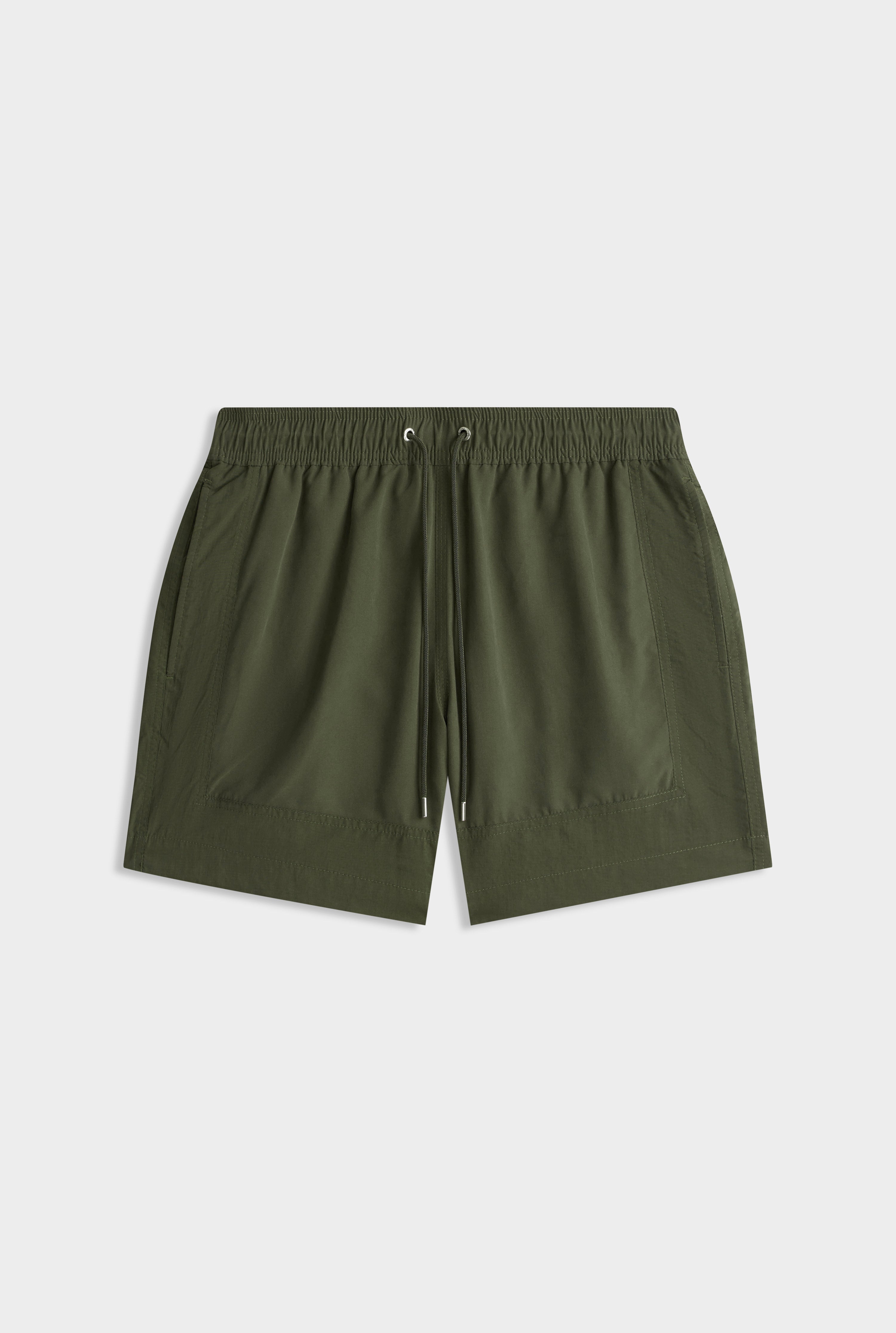 Panelled Border Swim Short - Deep Olive