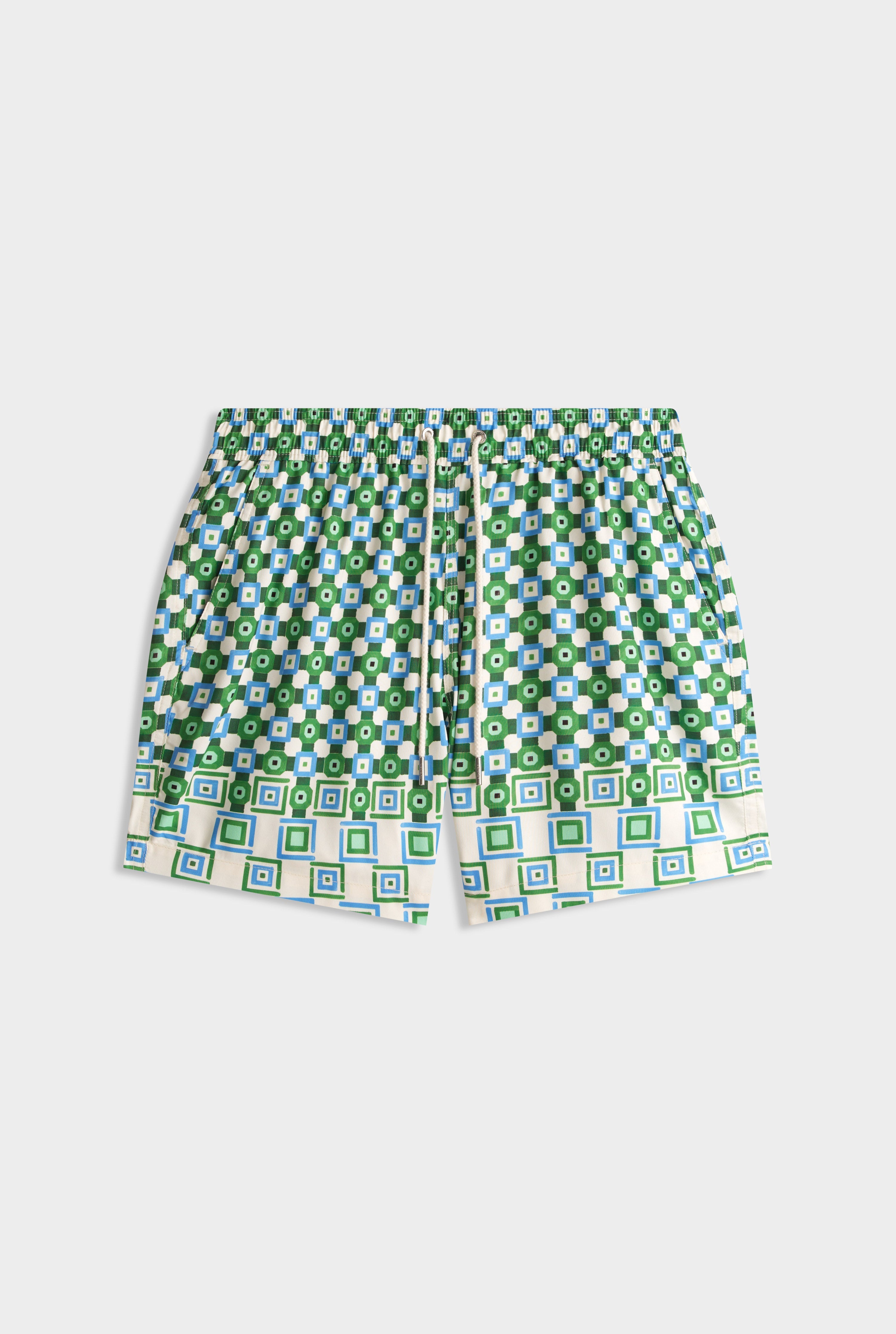 Printed Swim Short - Blue/Green Geo