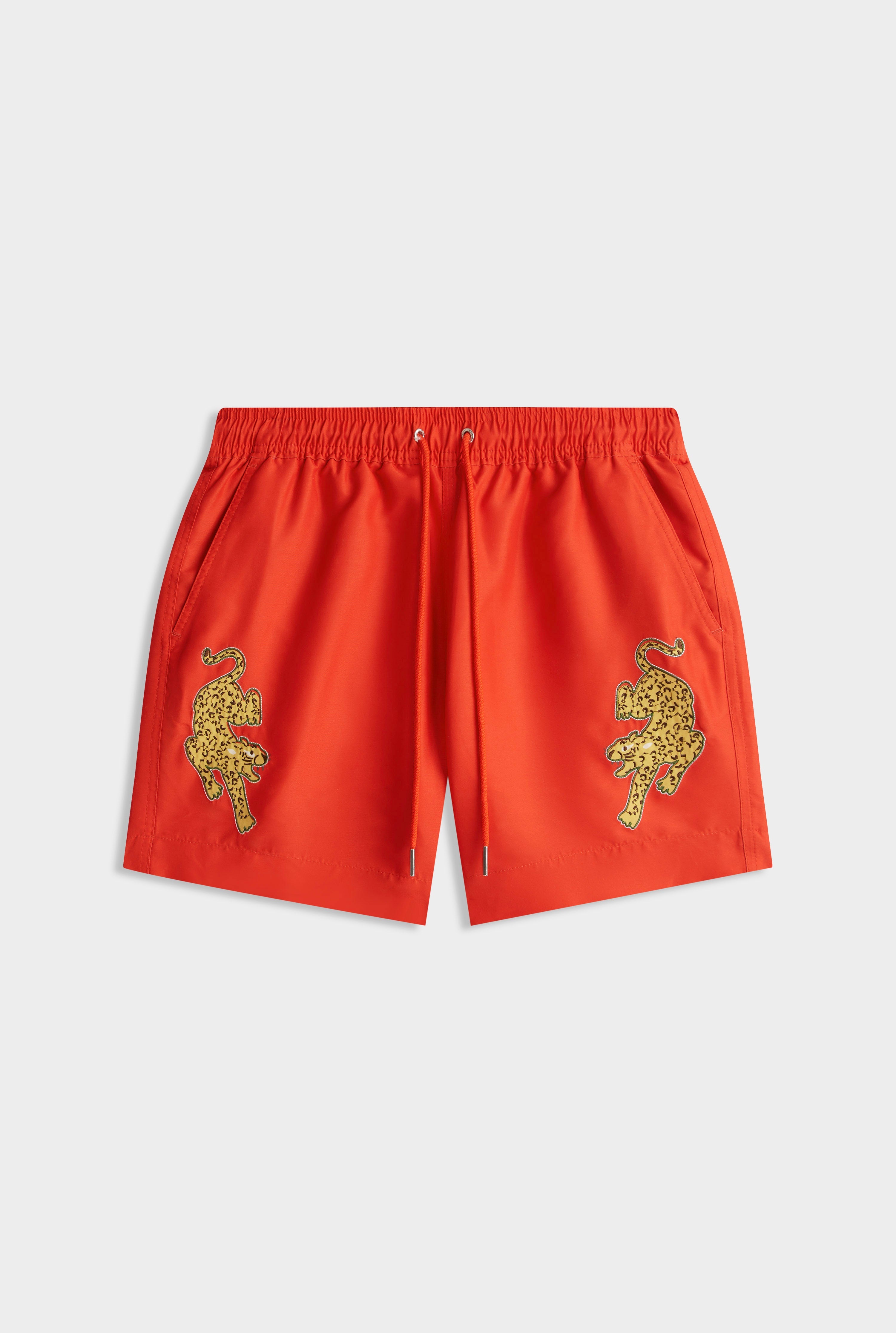 Printed Swim Short - Bright Red/Jaguar Embroidery