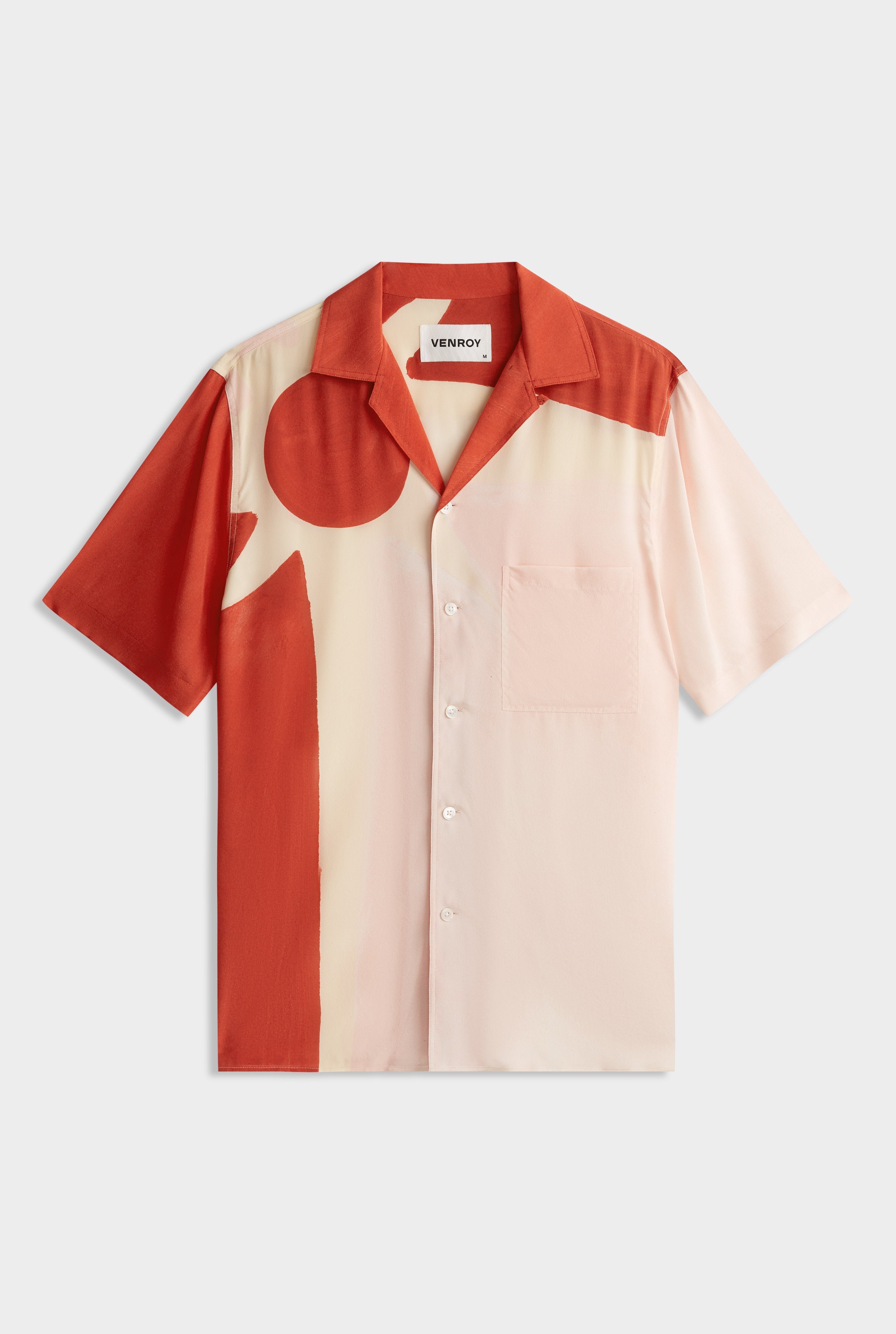 Flat Hem Short Sleeve Silk Camp Collar - Red/Pink Rio Sun