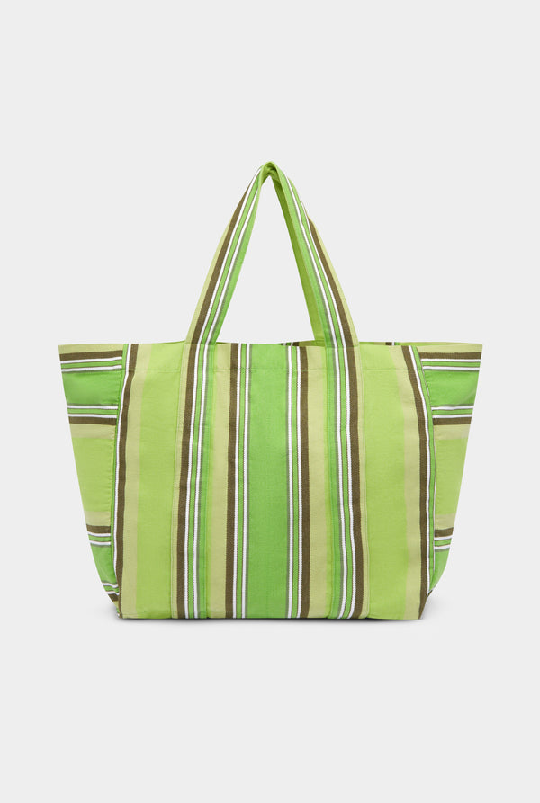 Woven Stripe Beach Tote - Green Stripe
