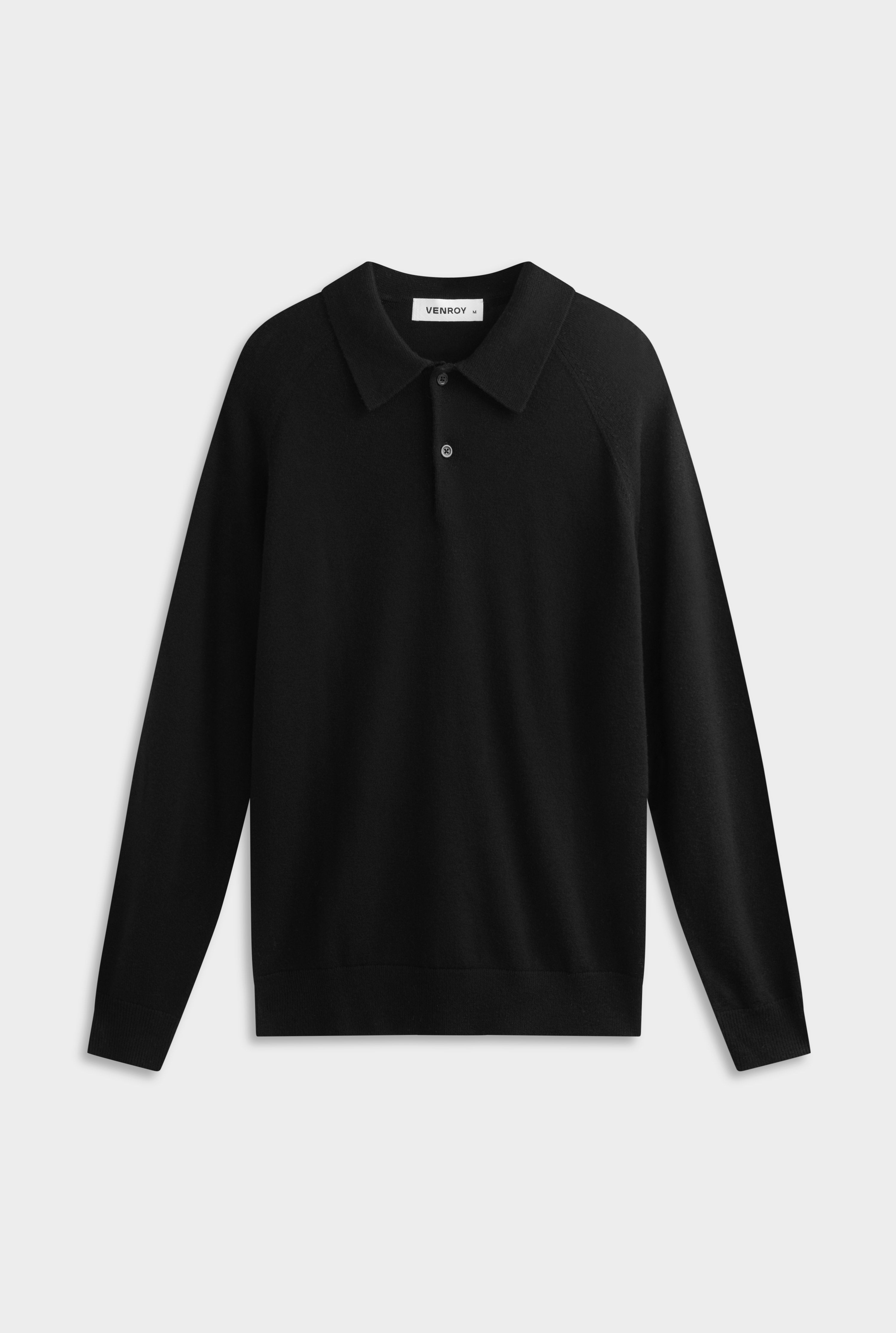Merino Wool Knit Polo - Black