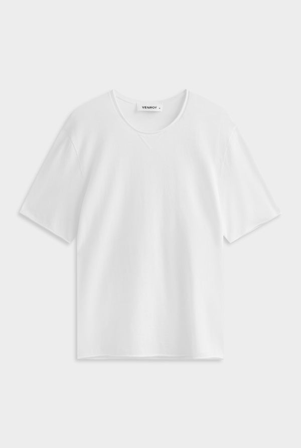 Rolled Edge Cotton Knit T-Shirt - Off White