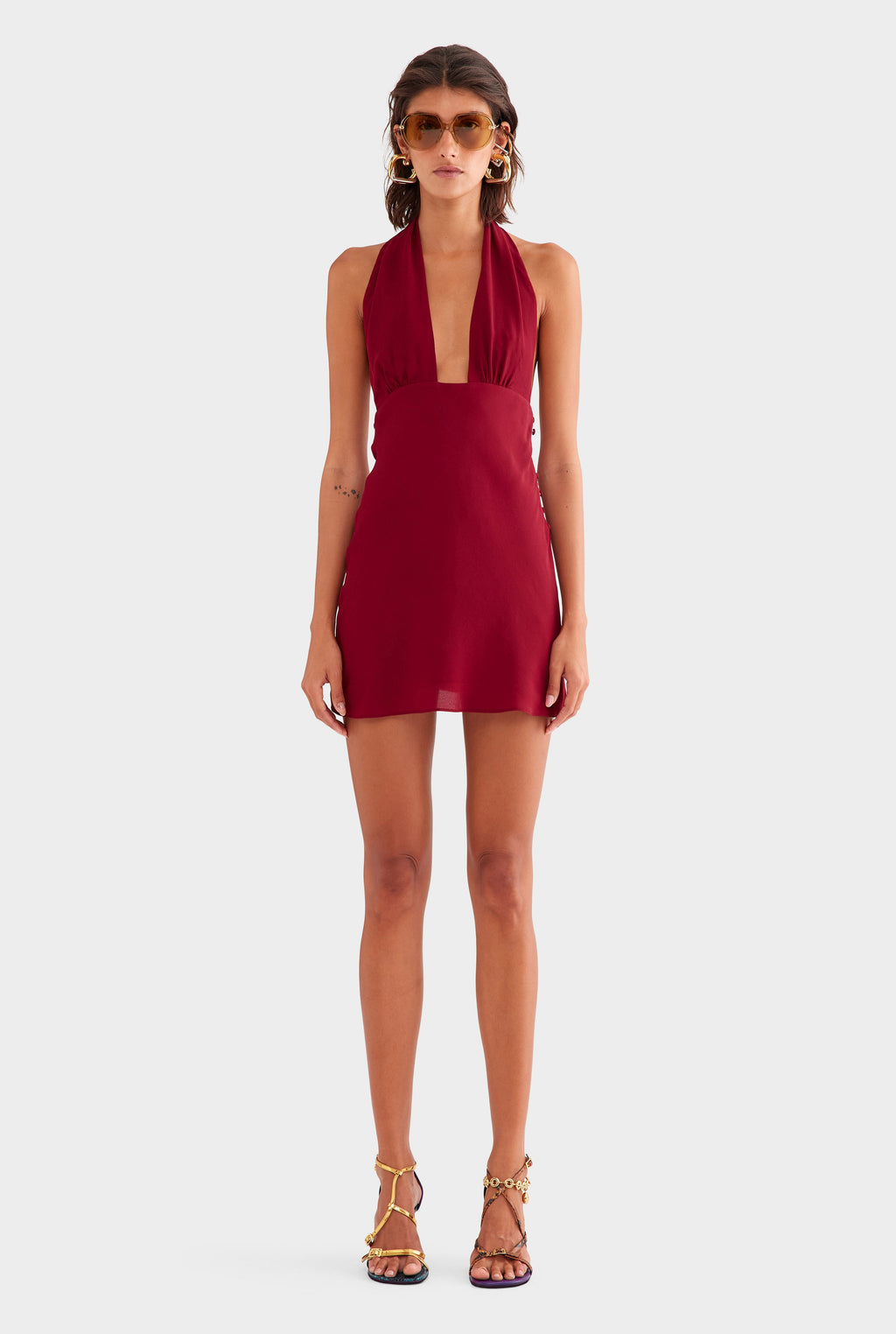 Open Back Halter Mini Dress - Pomegranate