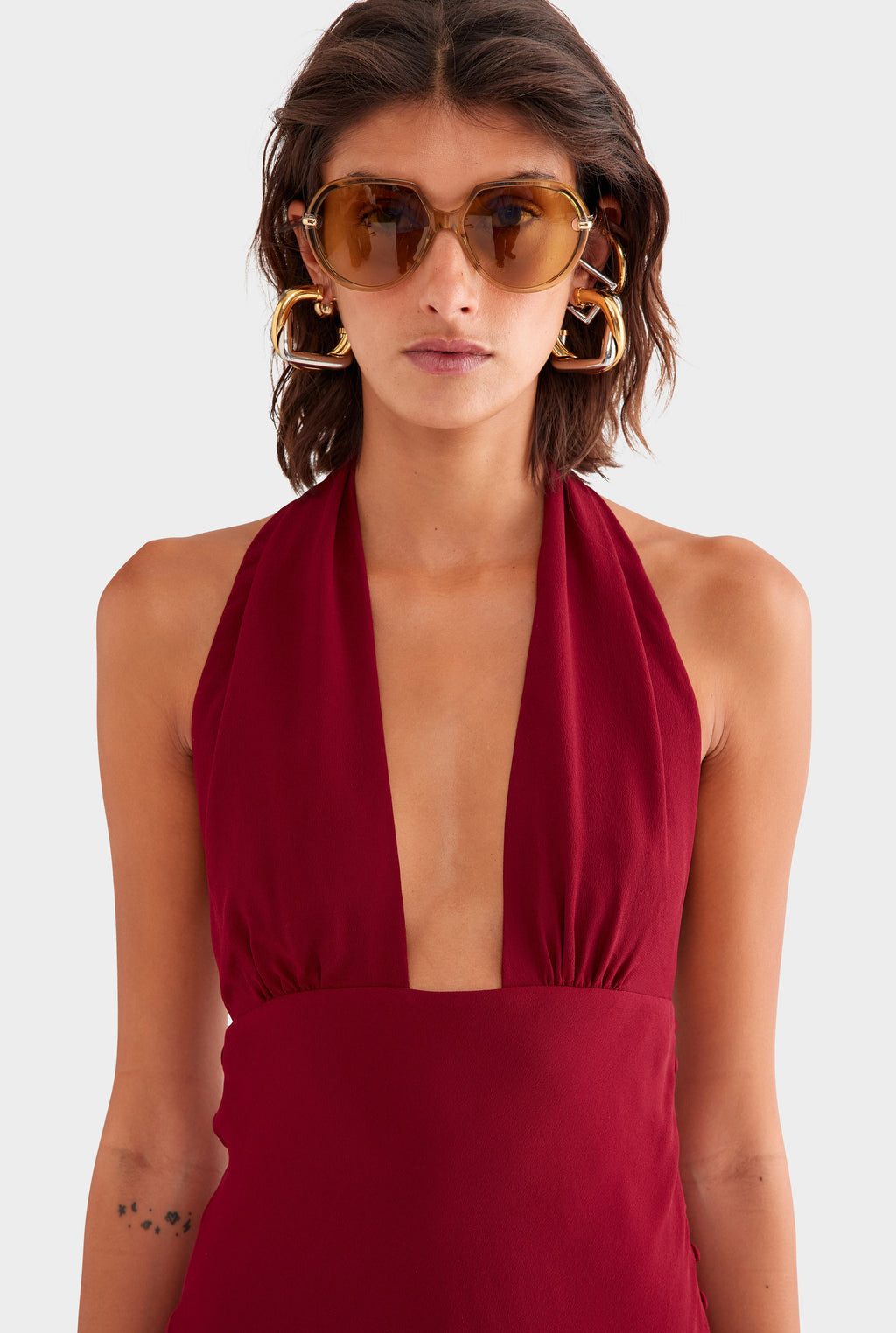 Open Back Halter Mini Dress - Pomegranate