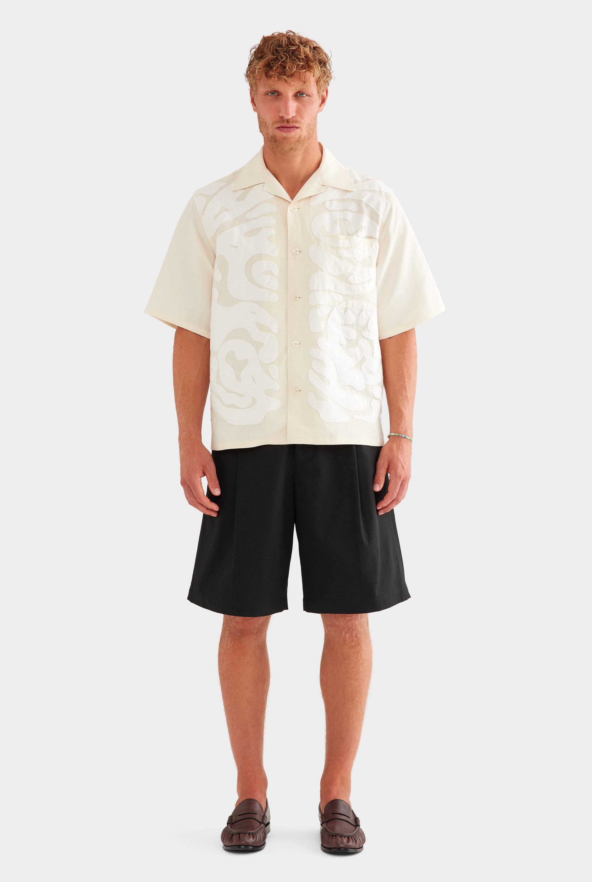 Oversized Applique Short Sleeve Shirt - Natural/Off White
