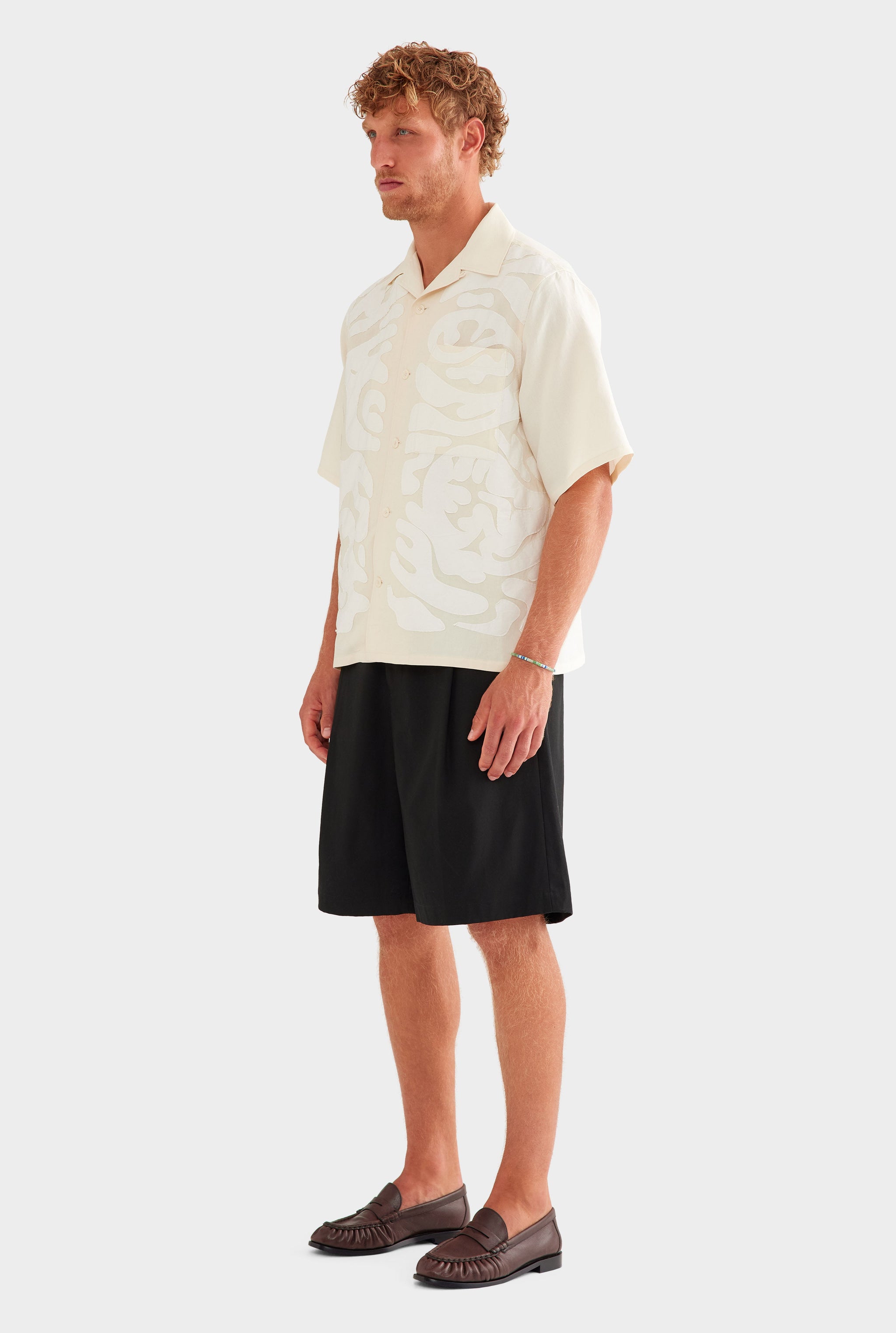 Oversized Applique Short Sleeve Shirt - Natural/Off White