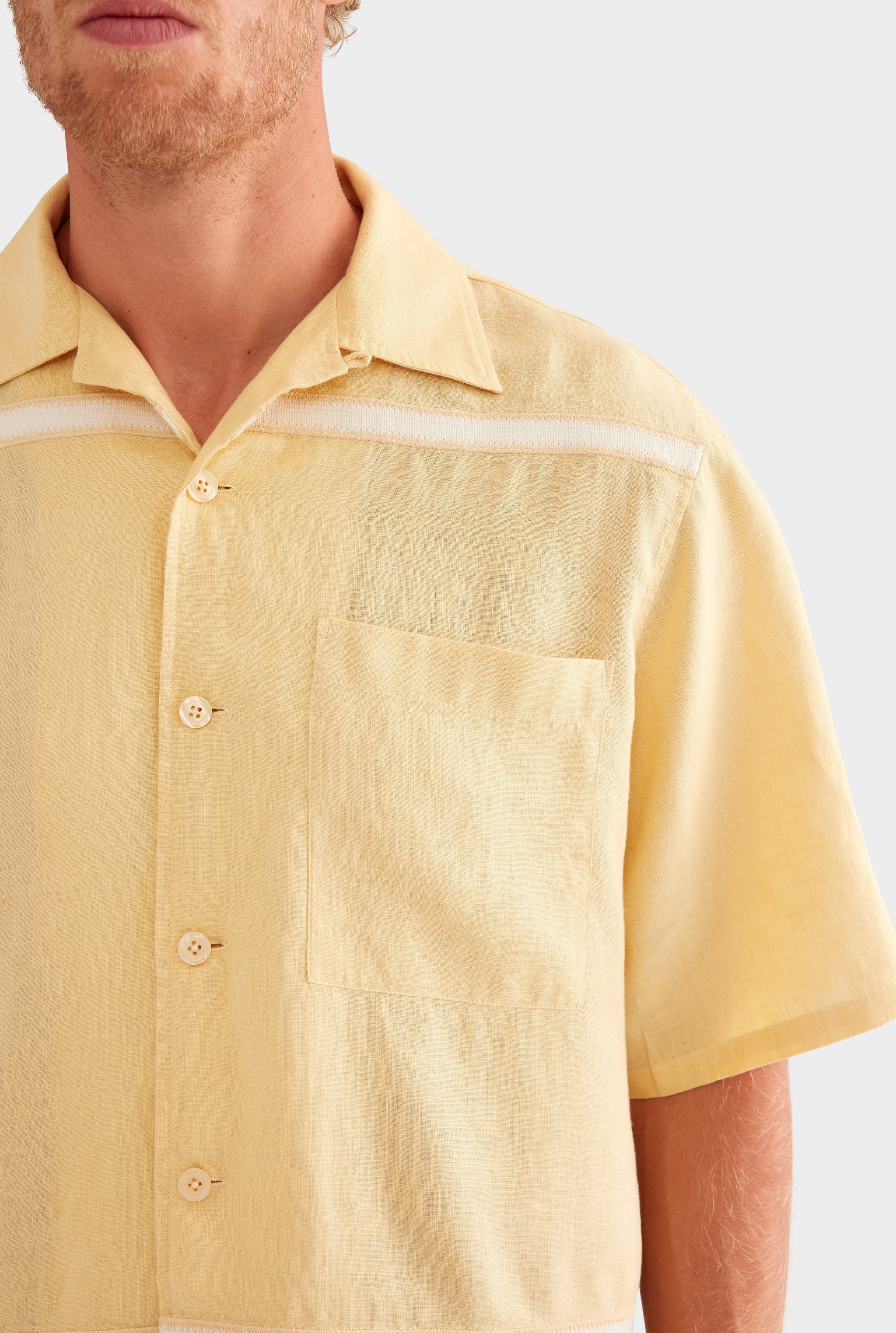 Oversized Linen Short Sleeve Shirt - Amber/Natural Tape