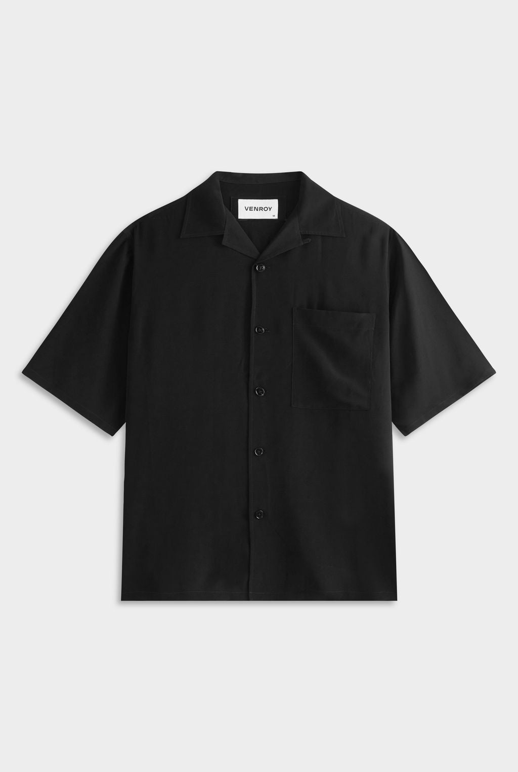 Oversized Relaxed Silk Short Sleeve Shirt - Black
