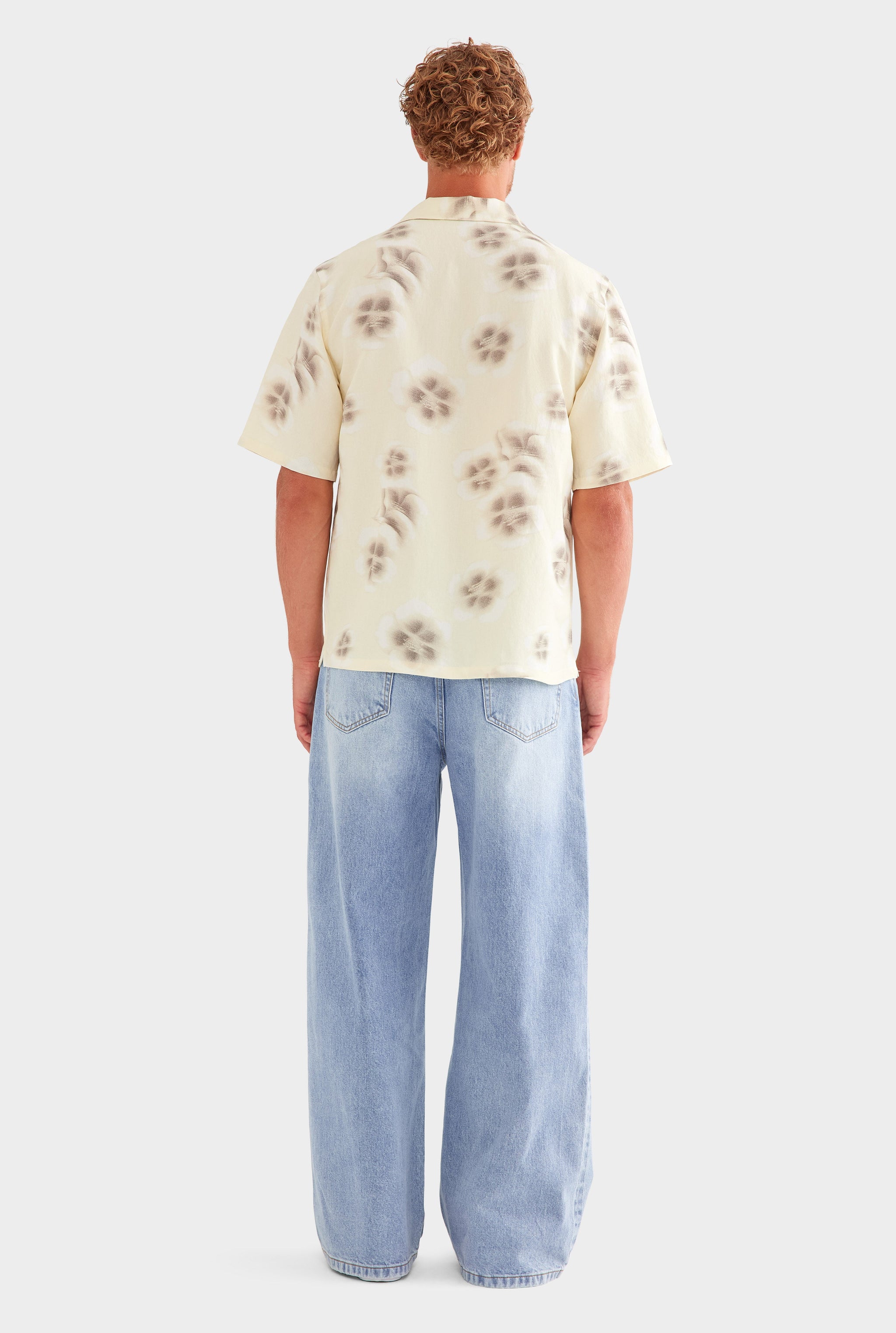 Silk Linen Short Sleeve Shirt - Natural Blurred Floral