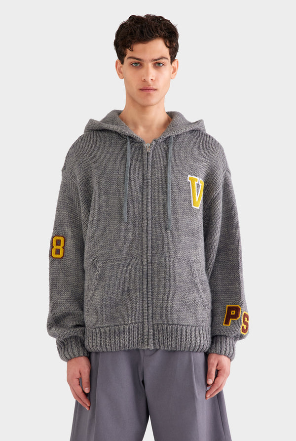 Oversized Wool Zip Knit Hoodie - Dark Grey Marl