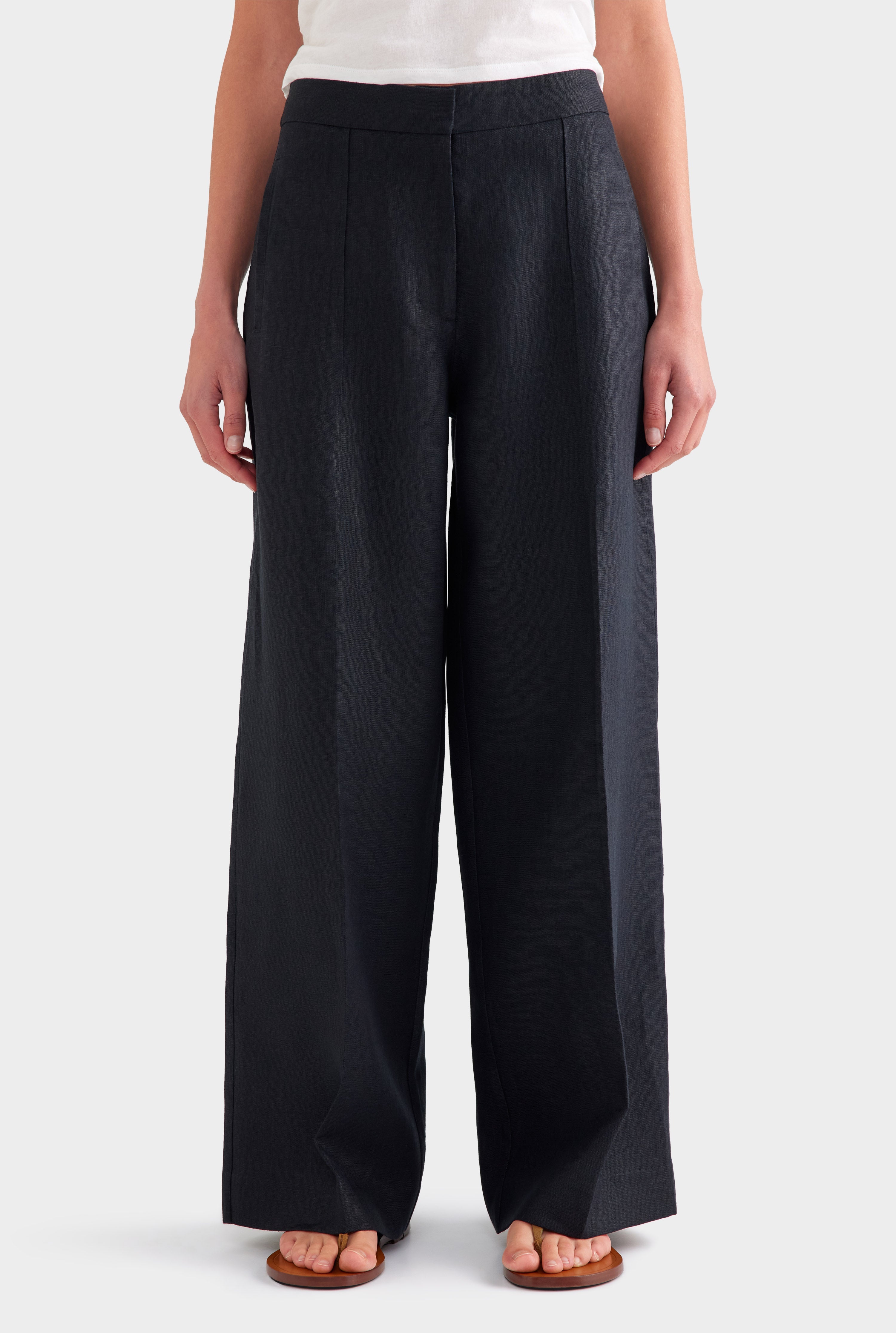Heavyweight Panelled Linen Pant - Black