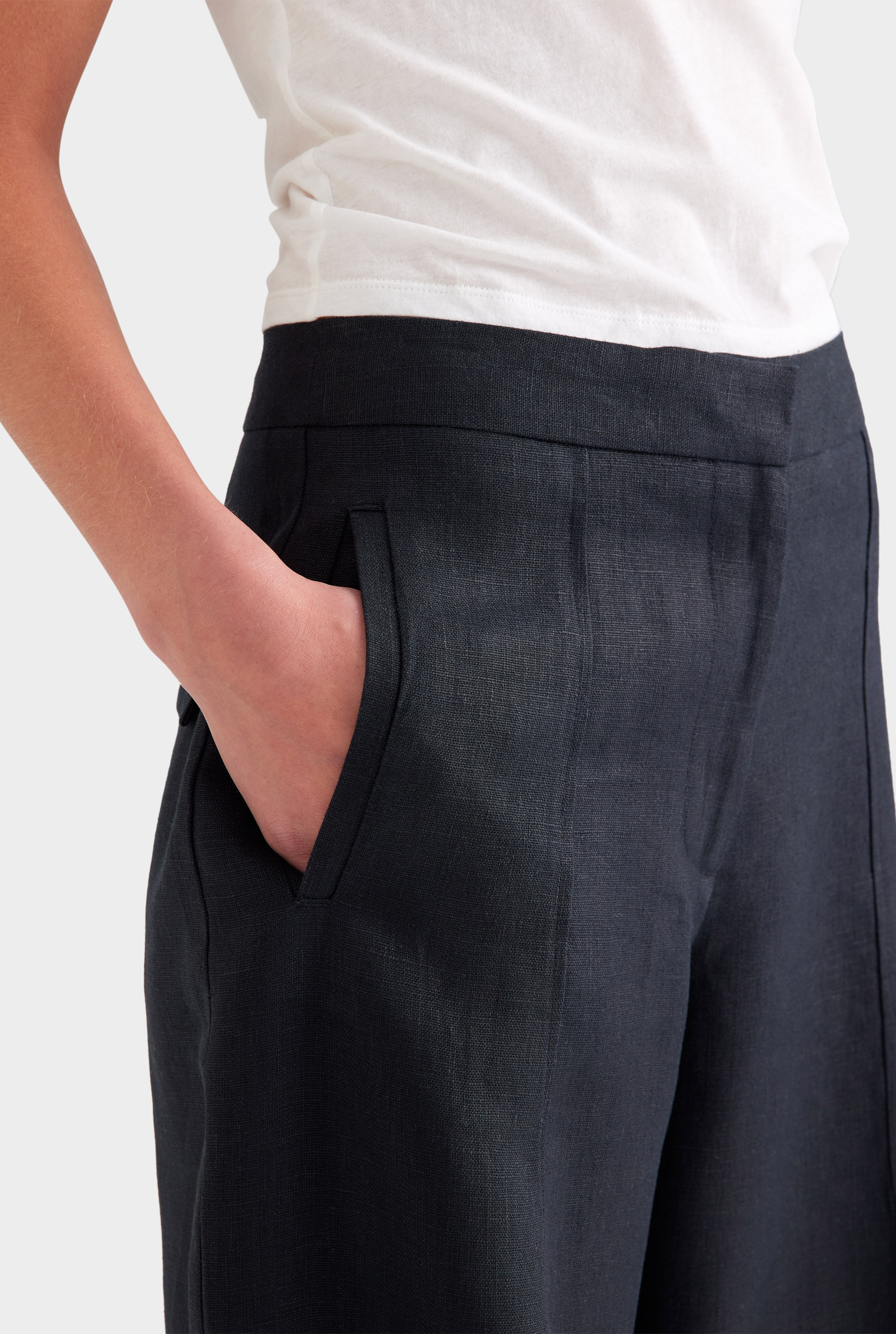 Heavyweight Panelled Linen Pant - Black