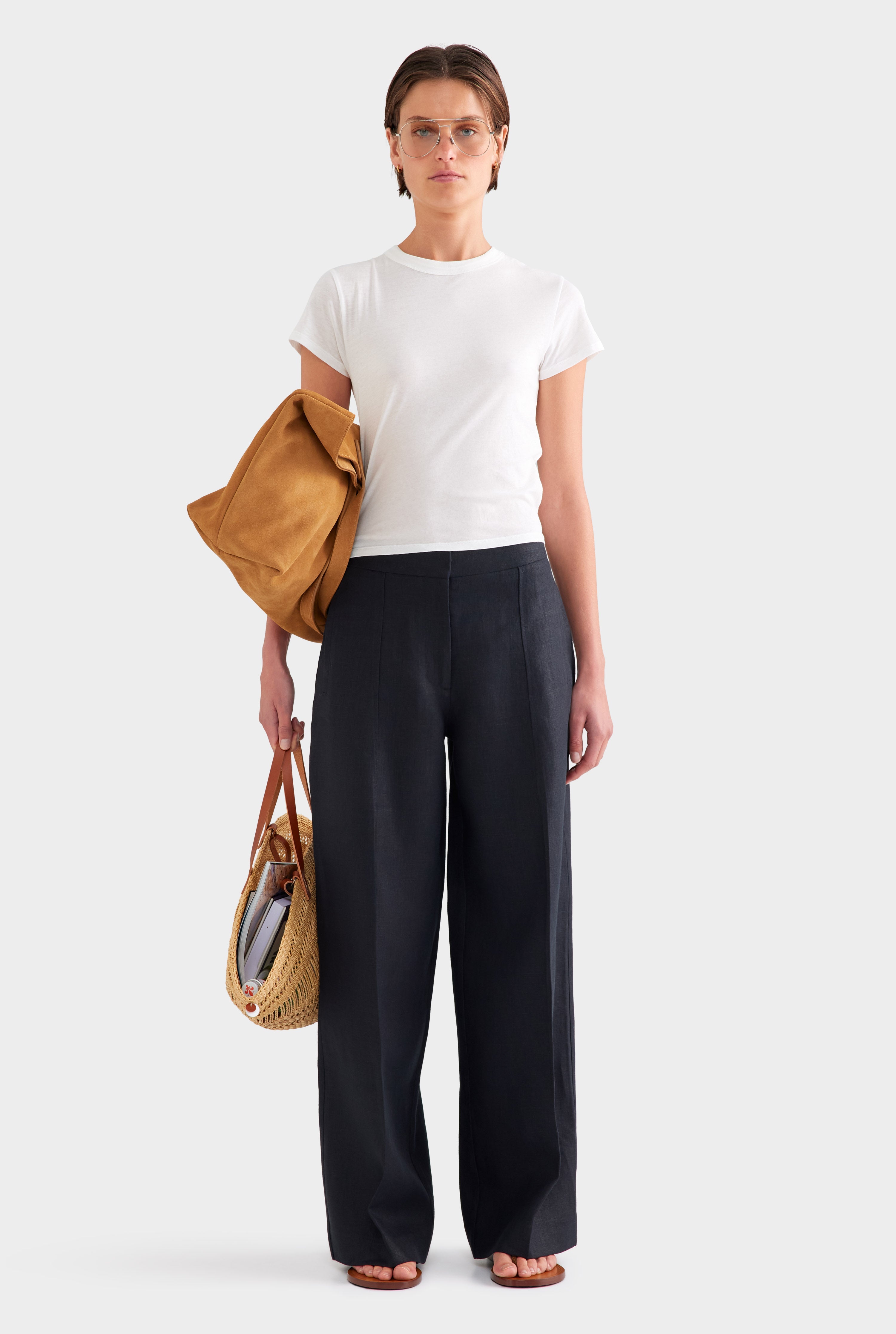 Heavyweight Panelled Linen Pant - Black